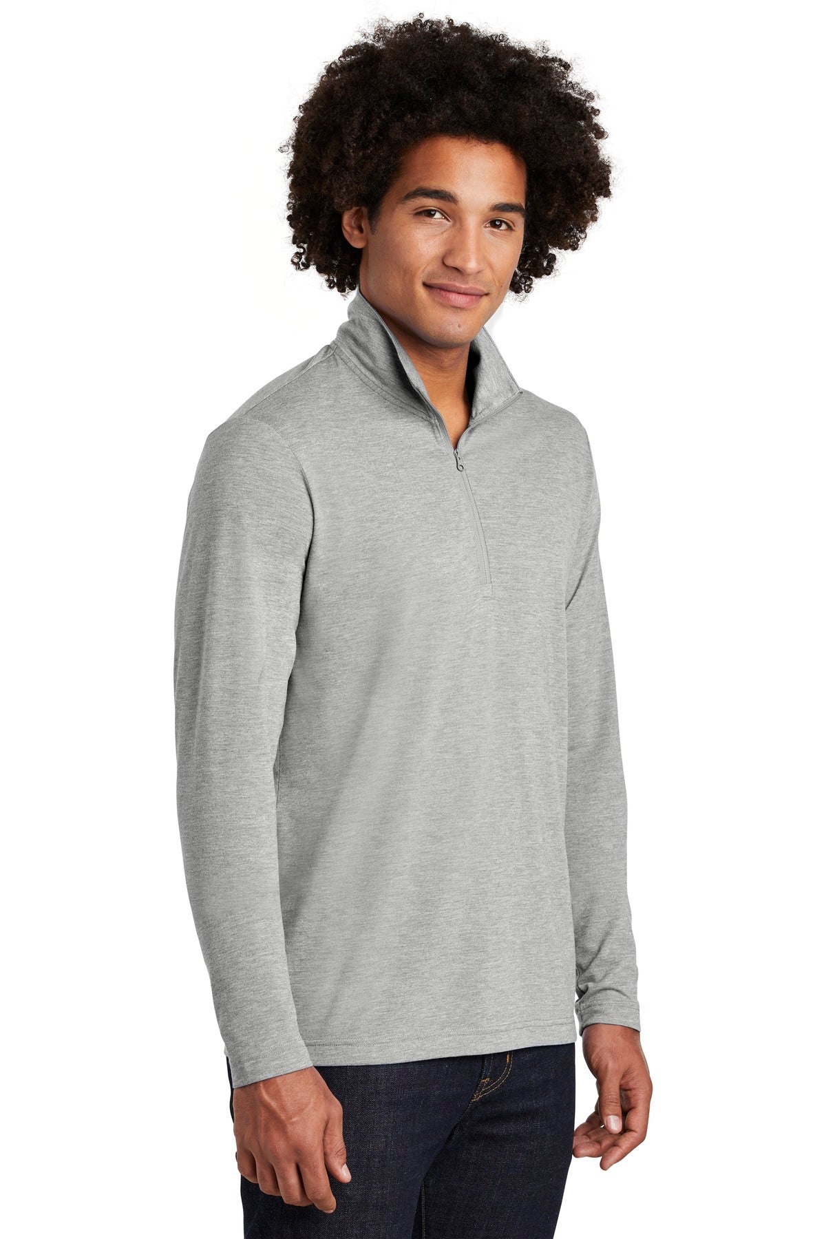 Light Grey Hth Sport-Tek PosiCharge Tri-Blend Wicking 1/4-Zip Pullover. ST407