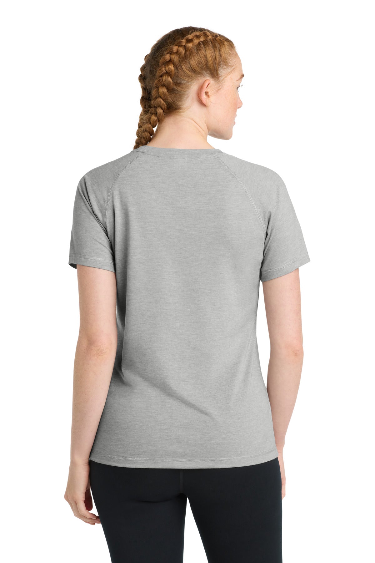 Light Grey Hth Sport-Tek Women's PosiCharge Tri-Blend Wicking Scoop Neck Raglan Tee. LST400