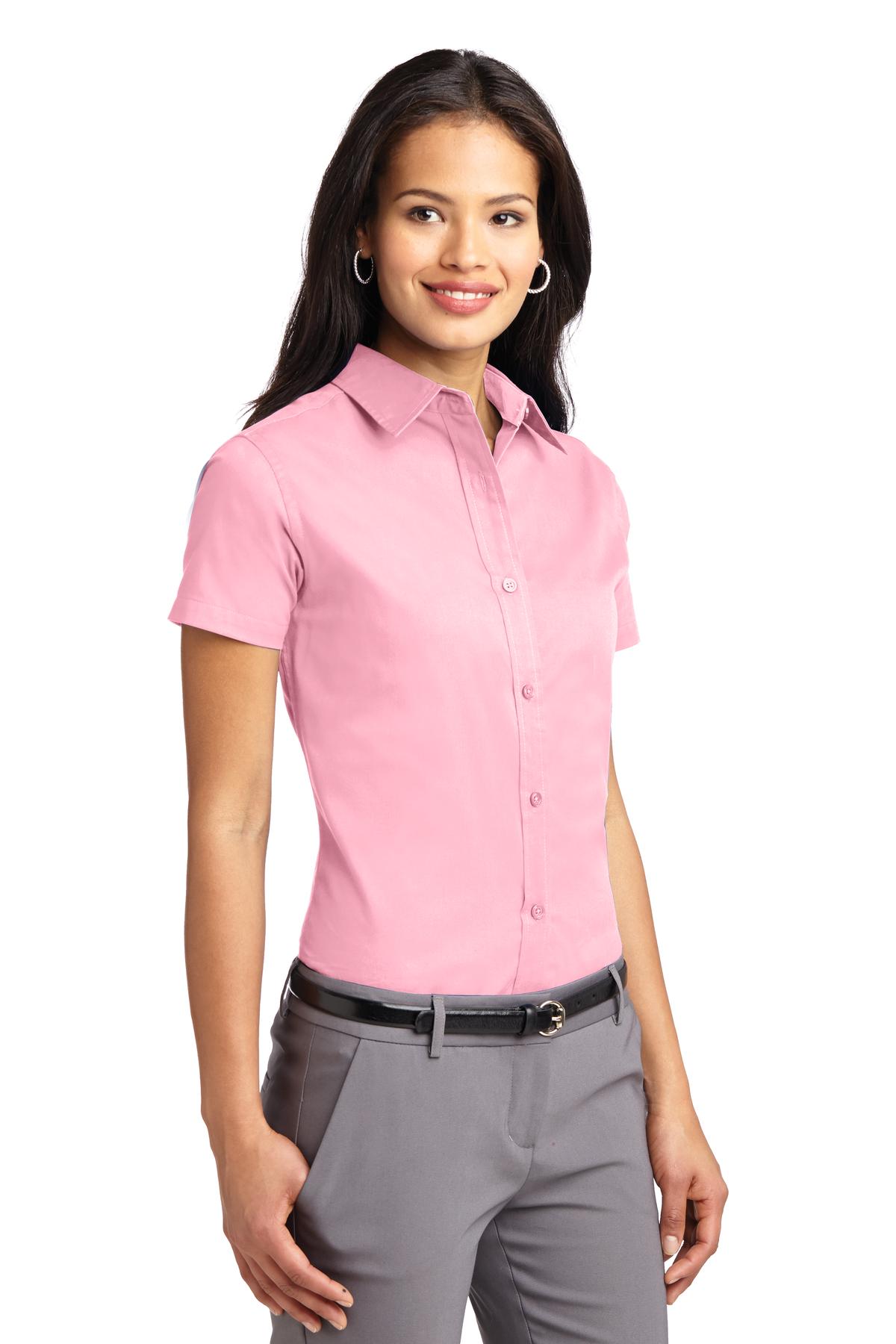 Light Pink Port Authority Women's Short Sleeve Easy Care Shirt. L508