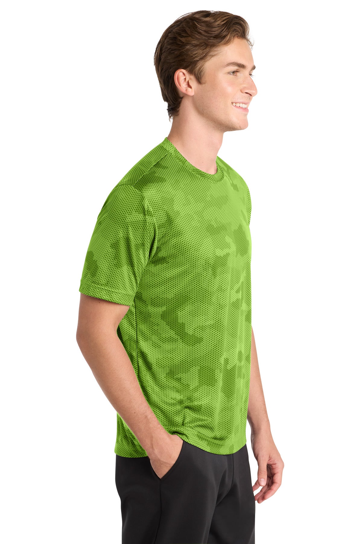 Lime Shock Sport-Tek CamoHex Tee. ST370
