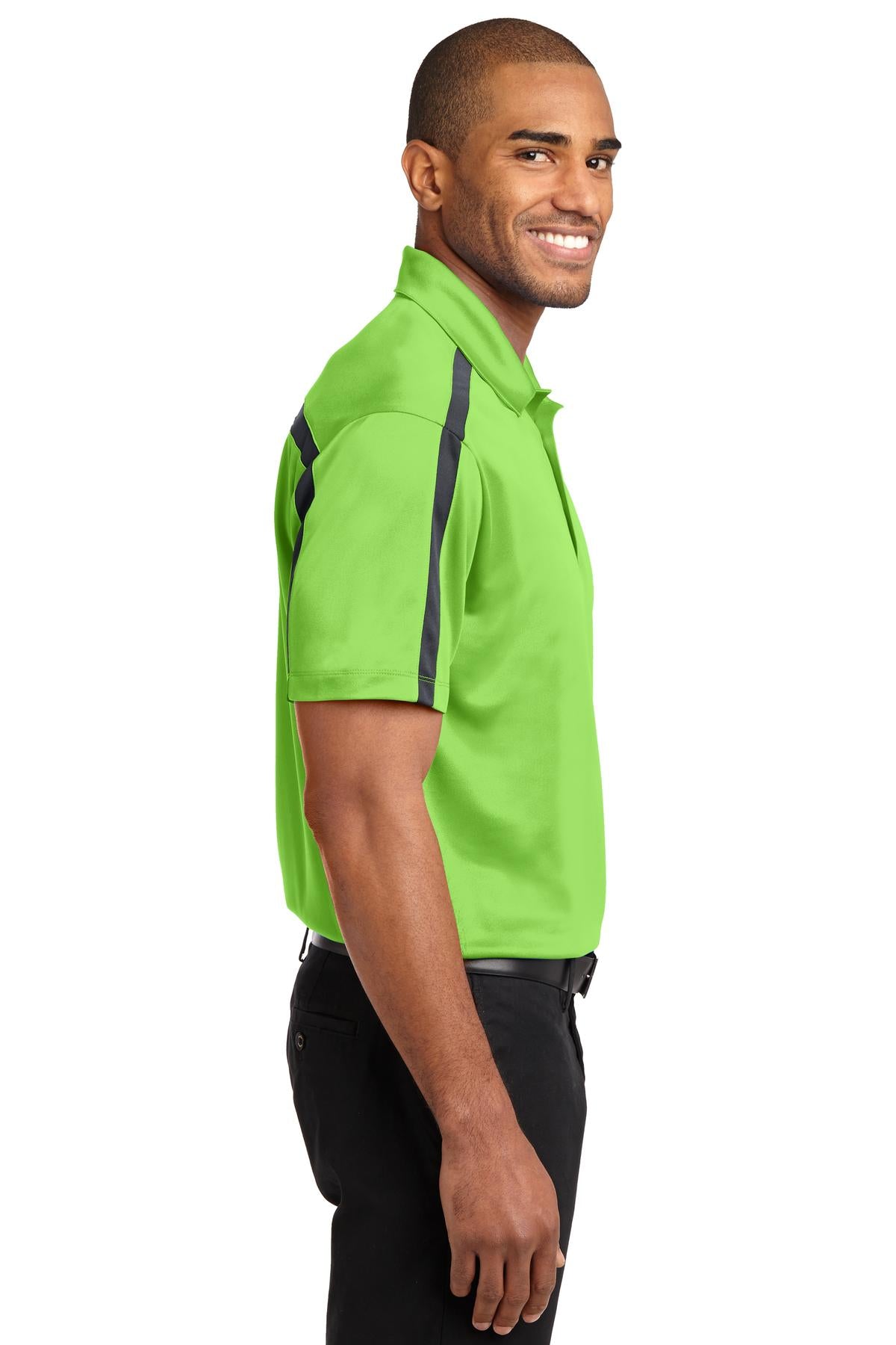 Lime/SteelGrey Port Authority Silk Touch Performance Colorblock Stripe Polo. K547