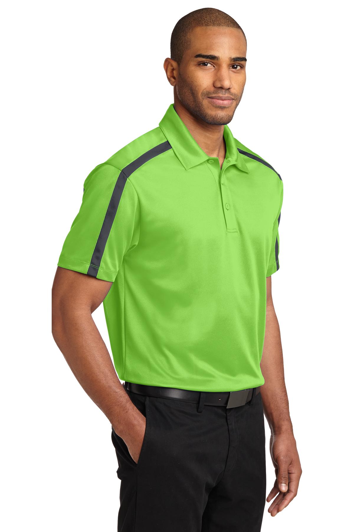 Lime/SteelGrey Port Authority Silk Touch Performance Colorblock Stripe Polo. K547