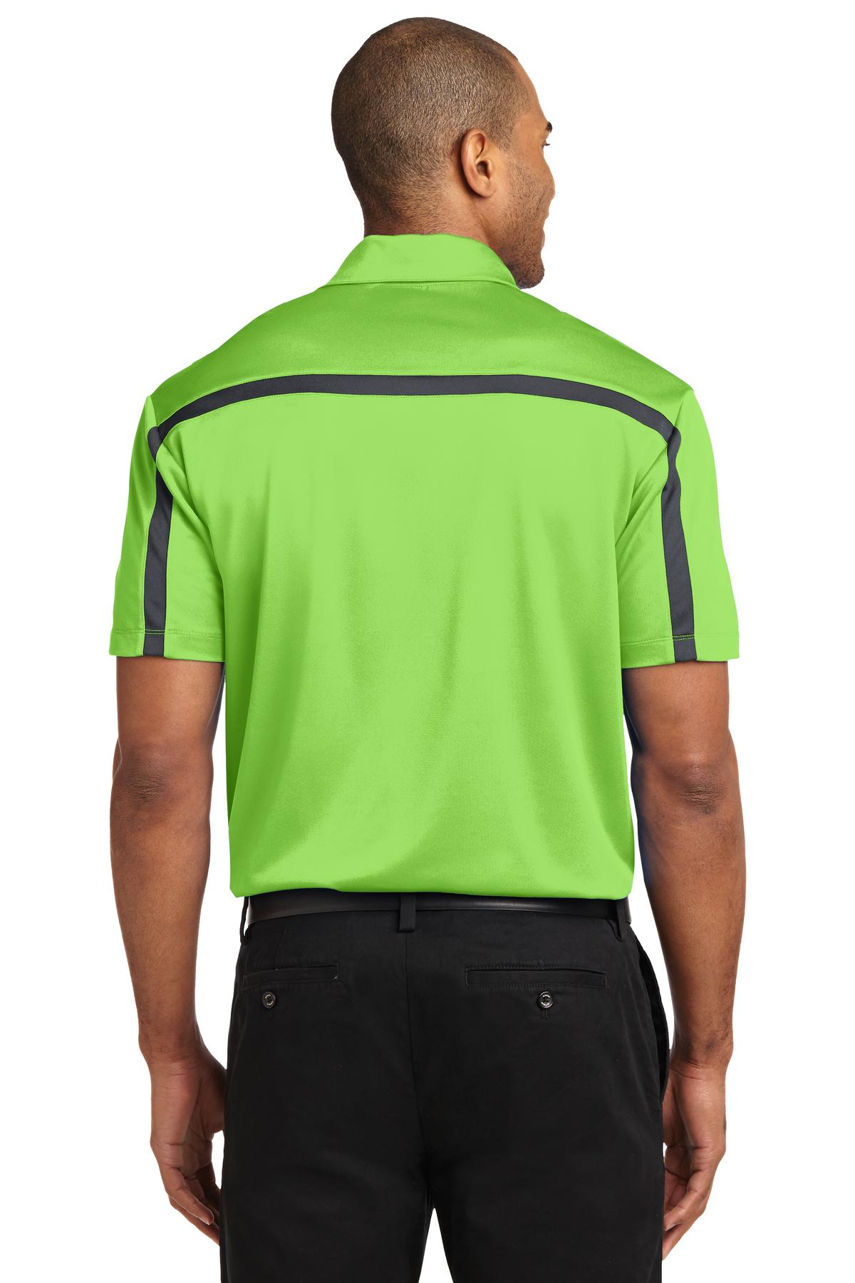Lime/SteelGrey Port Authority Silk Touch Performance Colorblock Stripe Polo. K547
