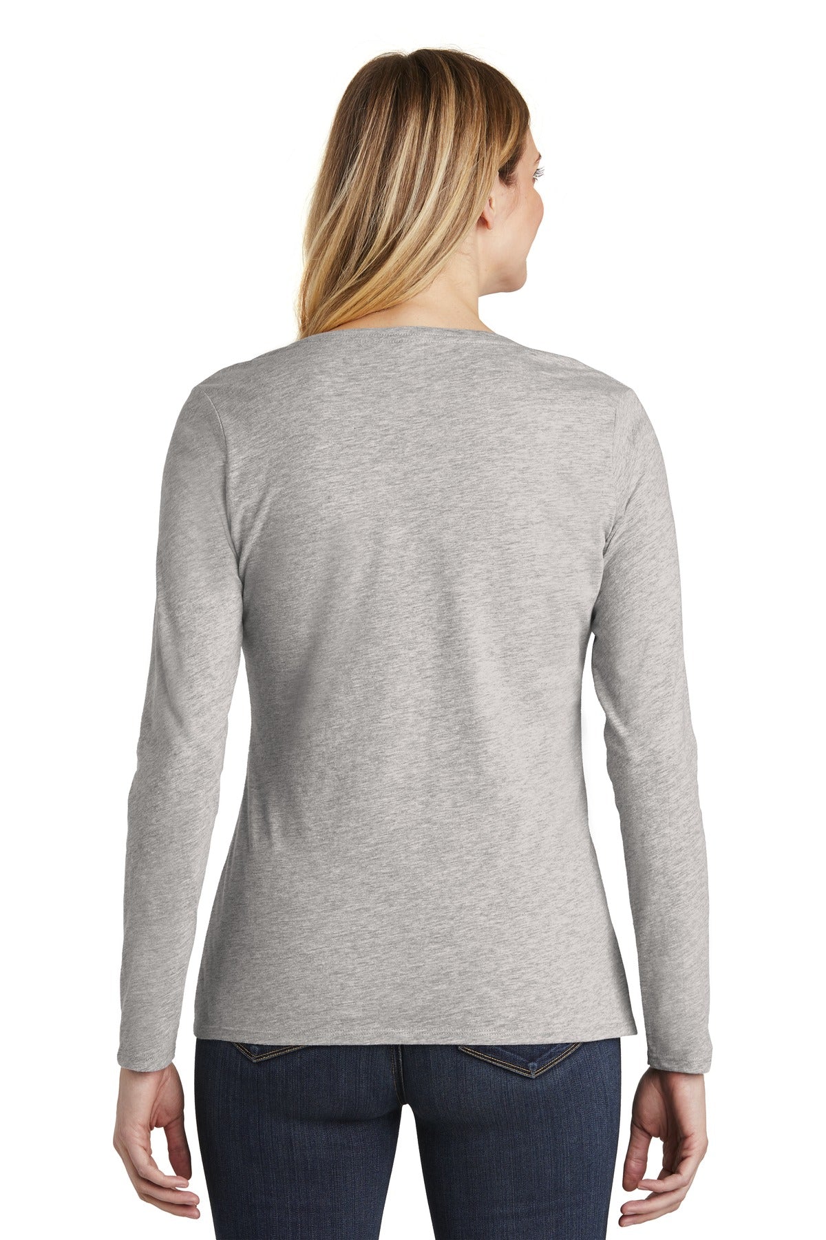 Lt Hthr Grey District Women's Very Important Tee Long Sleeve V-Neck. DT6201