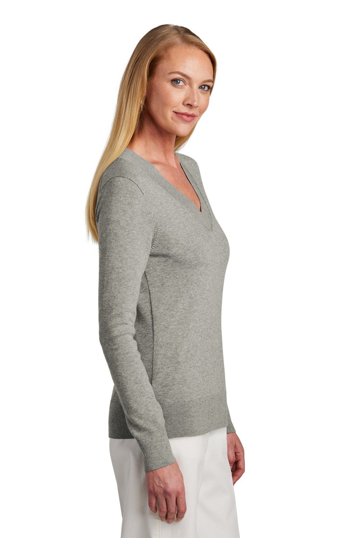 LtShdGyHtr Brooks Brothers Women's Cotton Stretch V-Neck Sweater BB18401