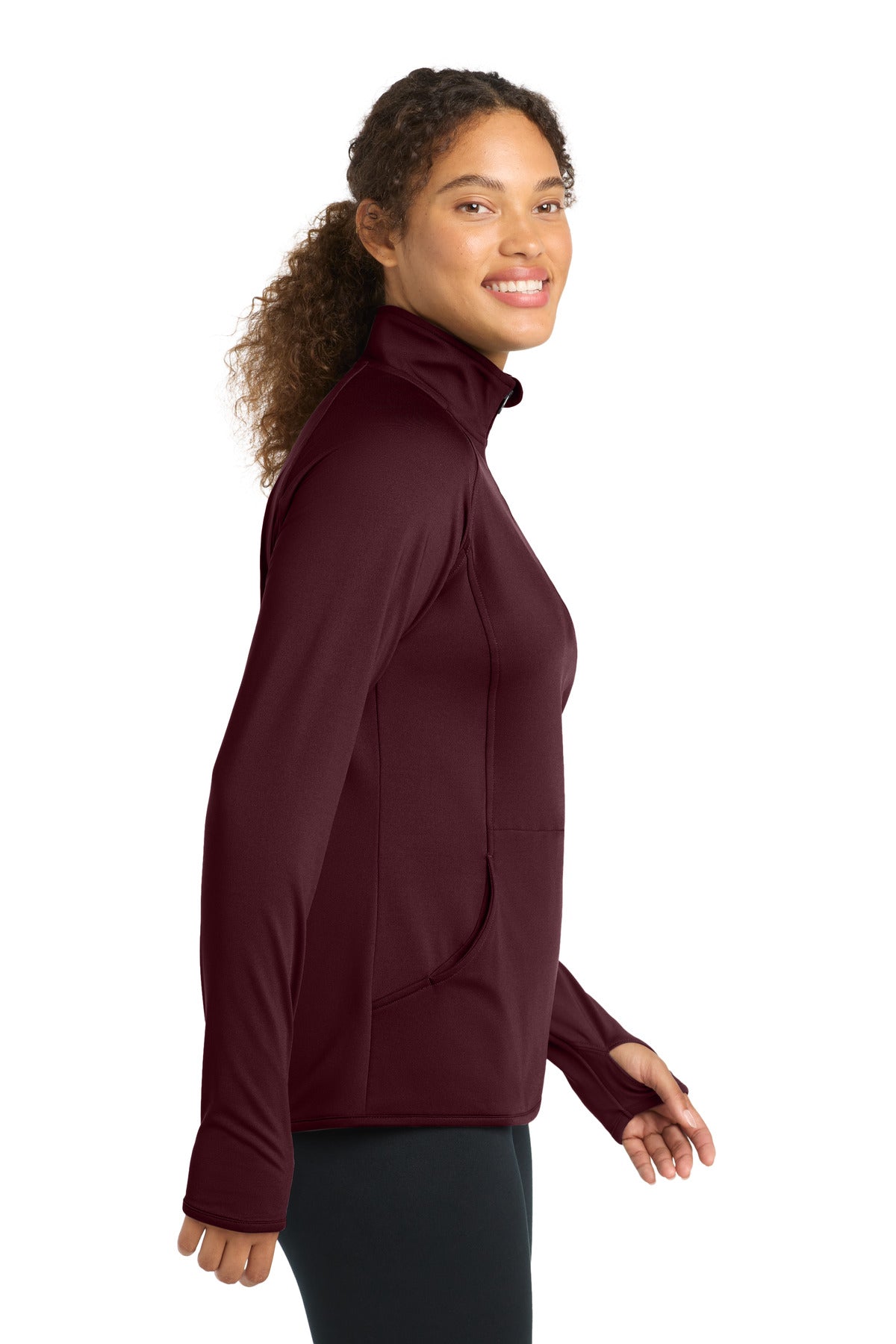 Maroon Sport-Tek Women's Sport-Wick Stretch 1/4-Zip Pullover. LST850