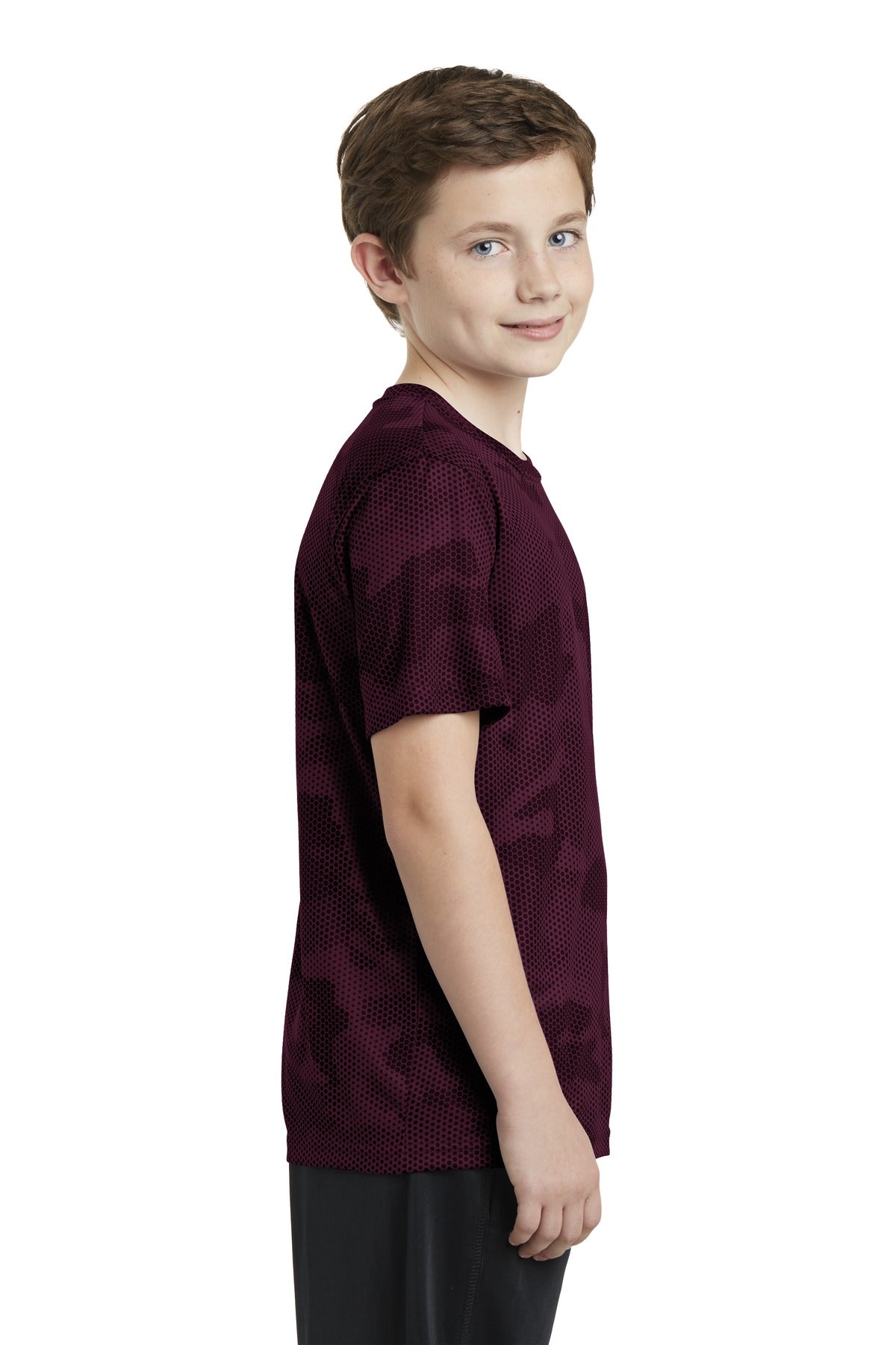 Maroon Sport-Tek Youth CamoHex Tee. YST370