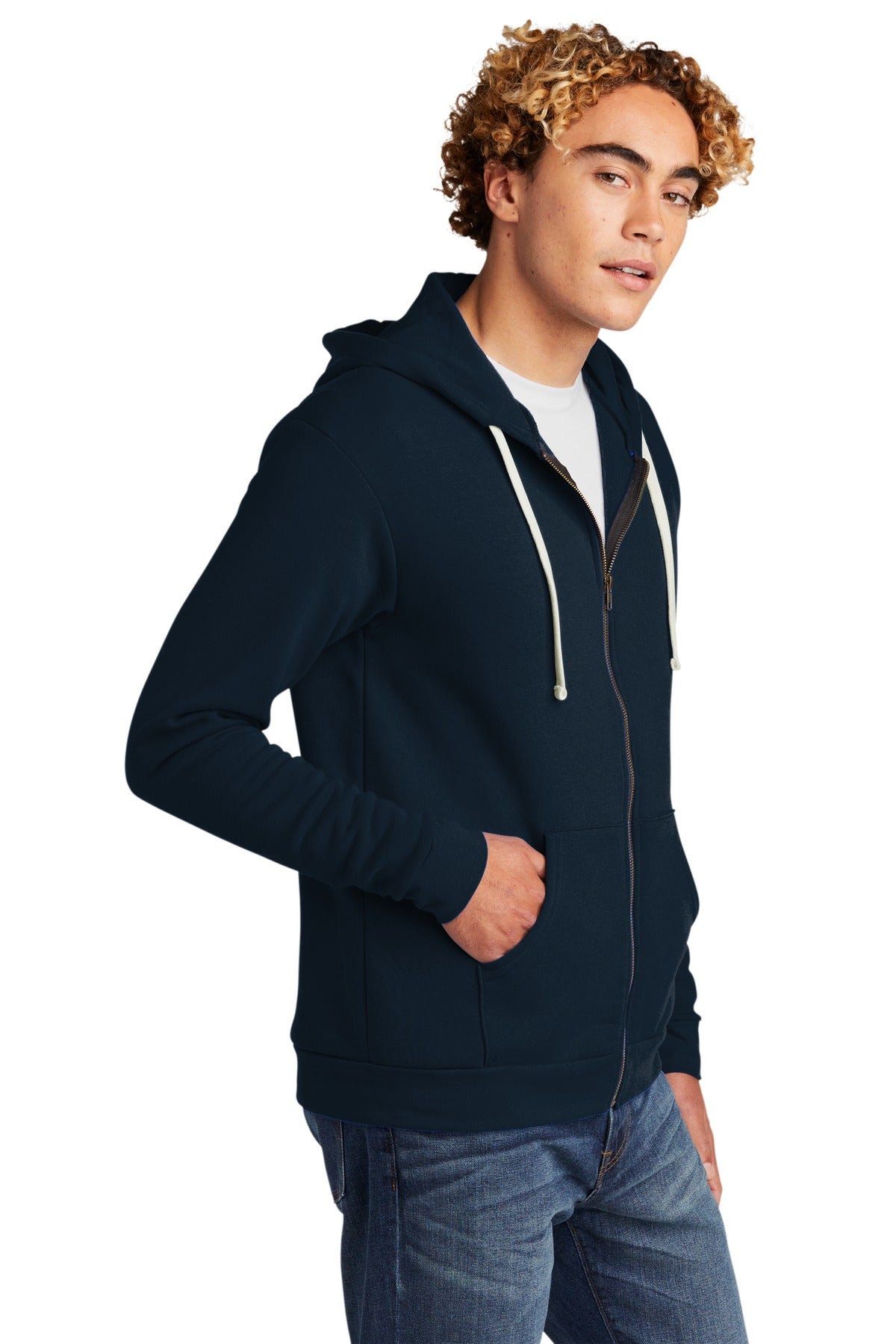 MdntNavy Next Level Apparel Adult Santa Barbara Zip Hoodie. NL9602