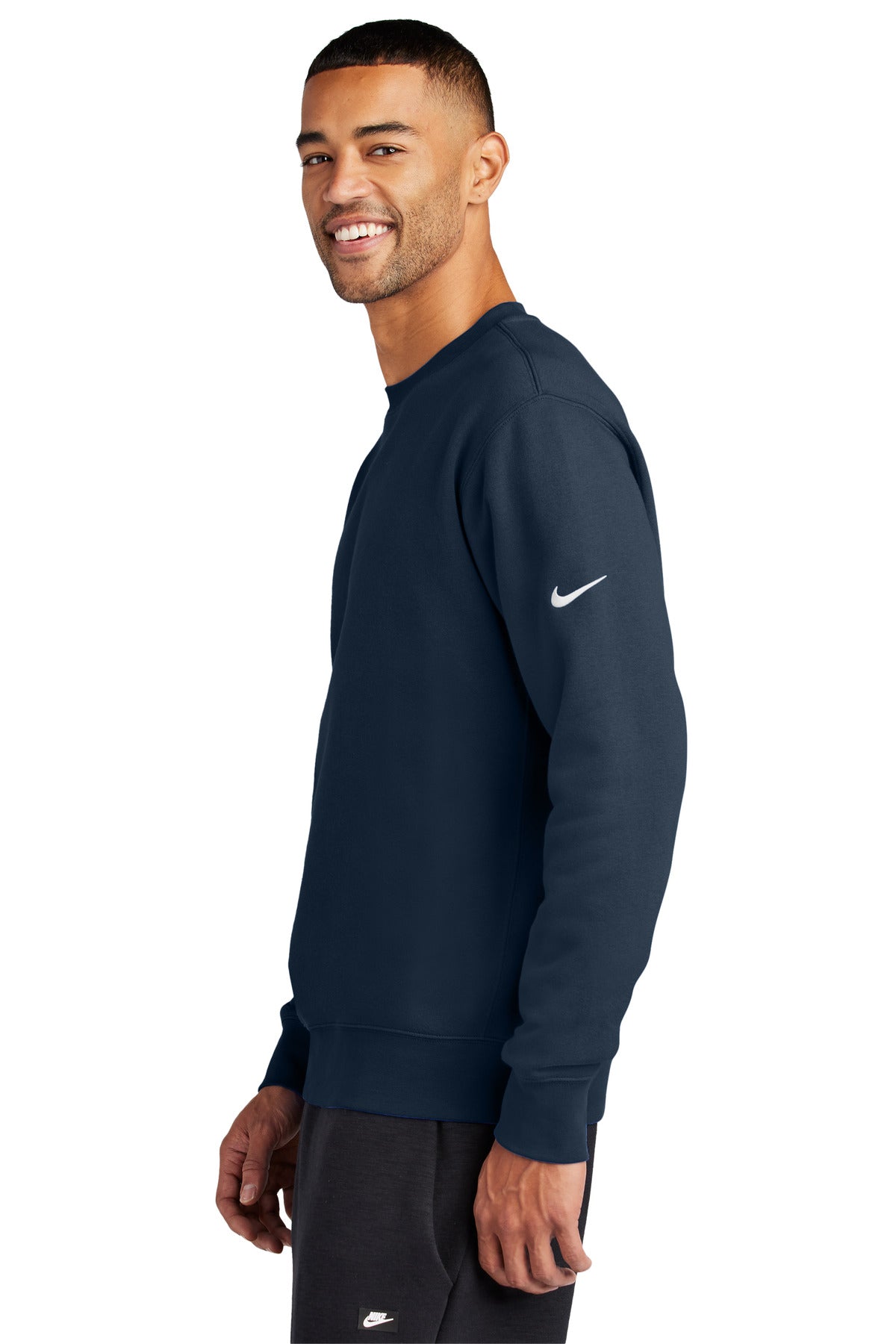 MdntNavy Nike Club Fleece Sleeve Swoosh Crew NKFD9863