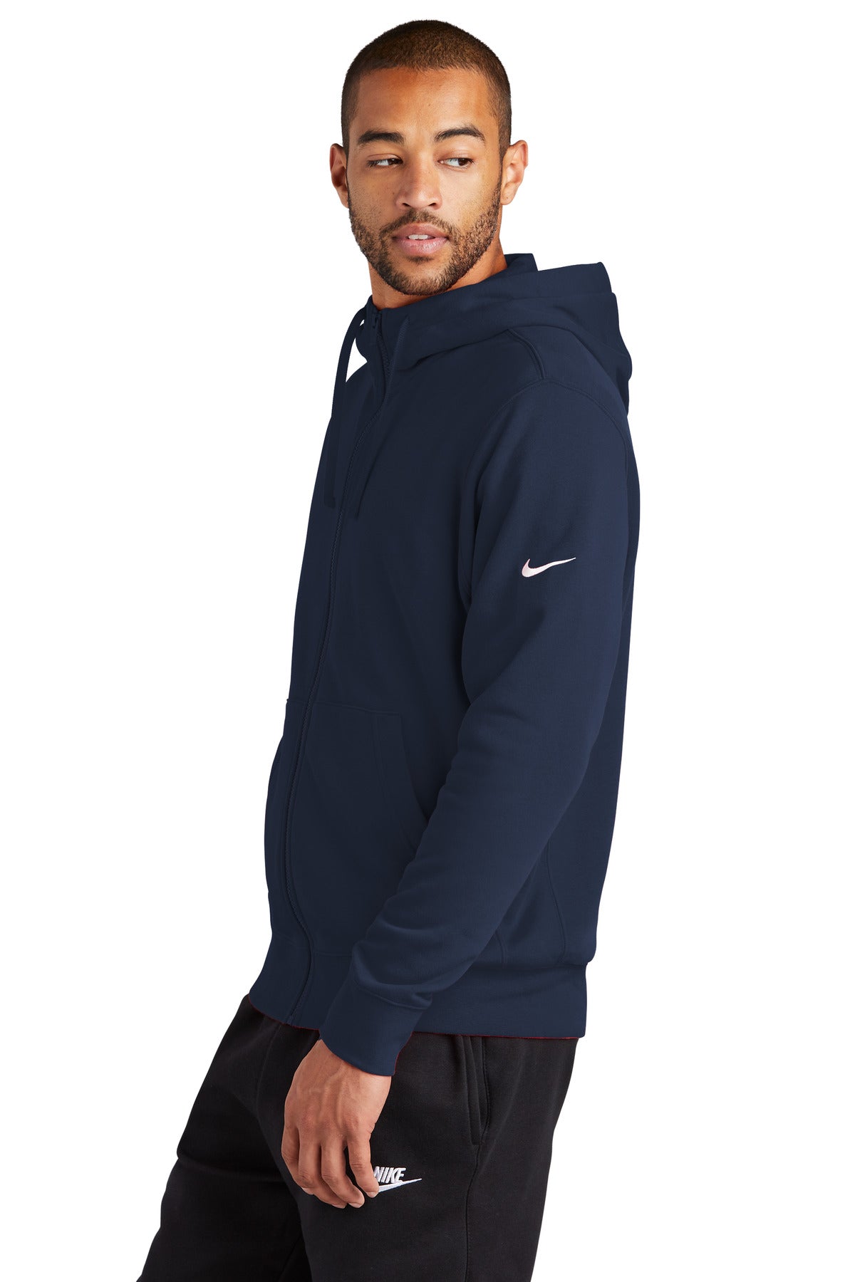 MdntNavy Nike Club Fleece Sleeve Swoosh Full-Zip Hoodie NKDR1513