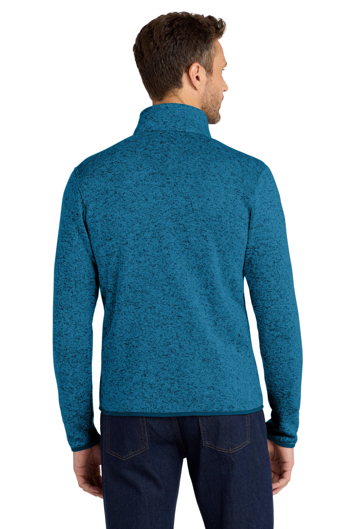Med Blue Hthr Port Authority Sweater Fleece Jacket. F232