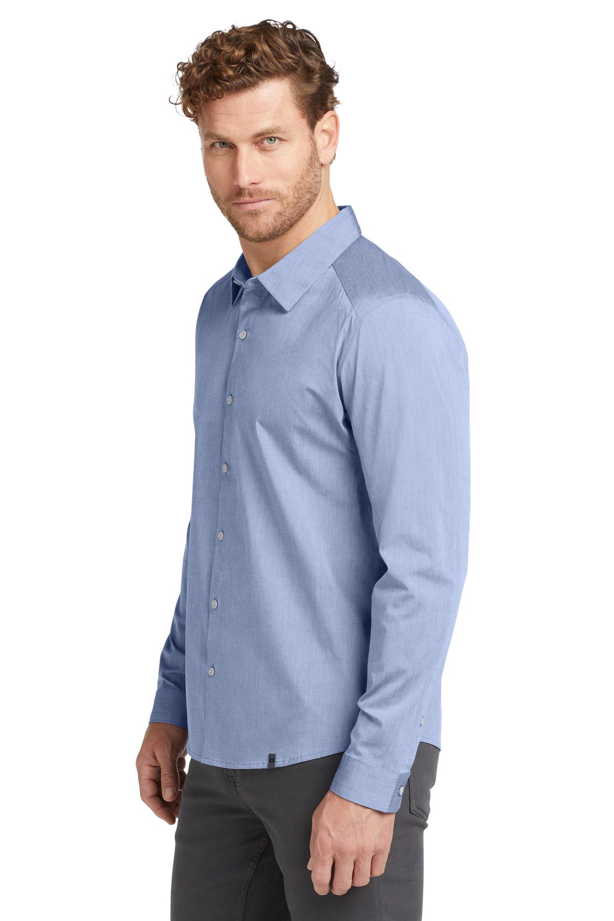 Metal Blue Hth OGIO Commuter Woven Shirt. OG1002