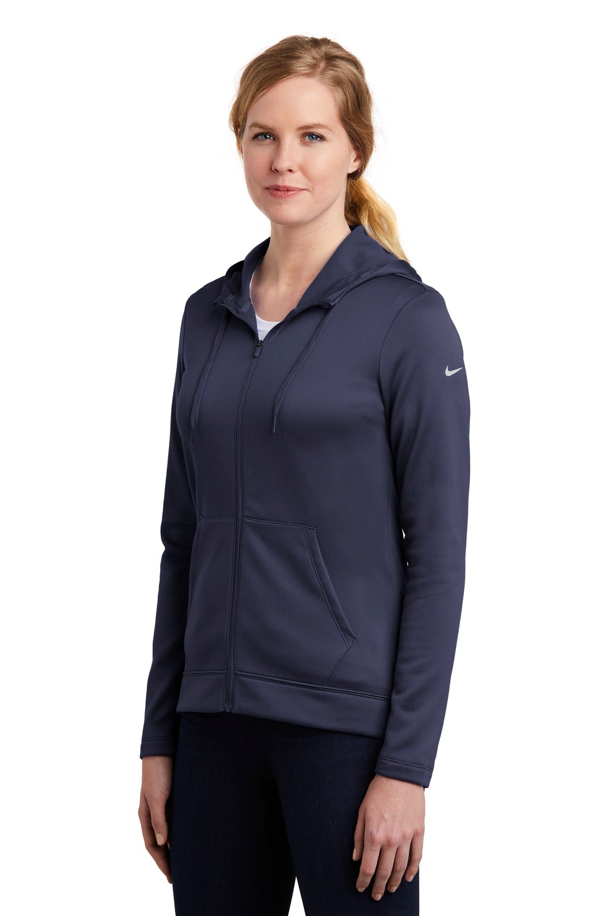 Midnight Navy Nike Women's Therma-FIT Full-Zip Fleece Hoodie. NKAH6264