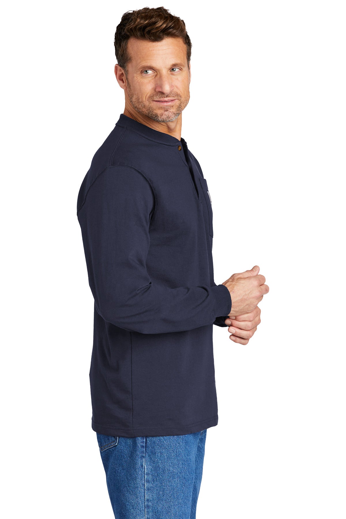 Navy Carhartt Long Sleeve Henley T-Shirt CTK128