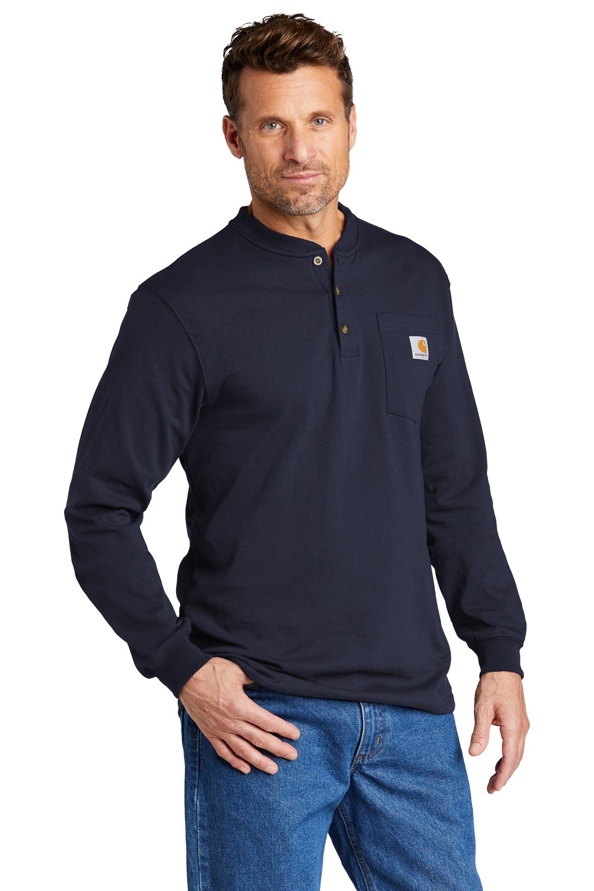 Navy Carhartt Long Sleeve Henley T-Shirt CTK128