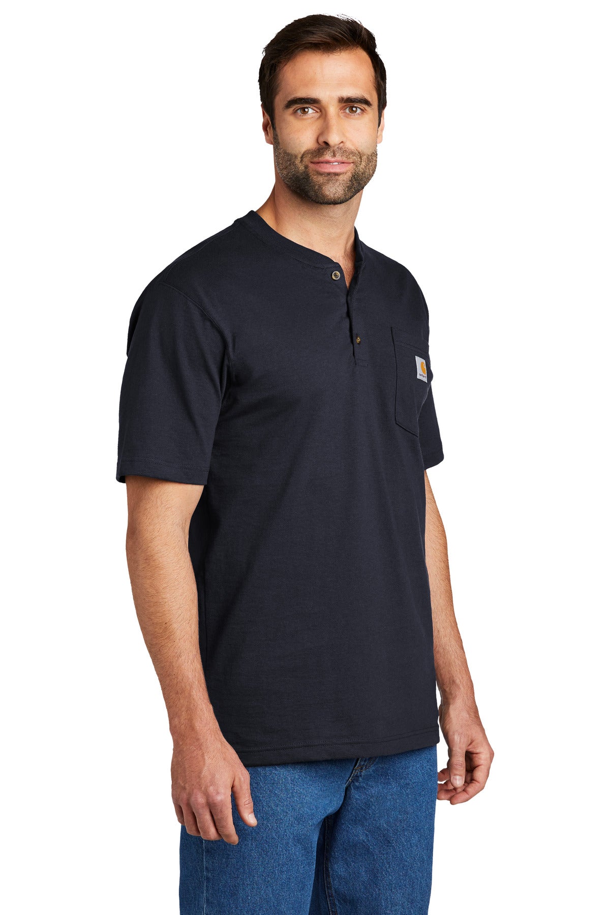 Navy Carhartt Short Sleeve Henley T-Shirt CTK84