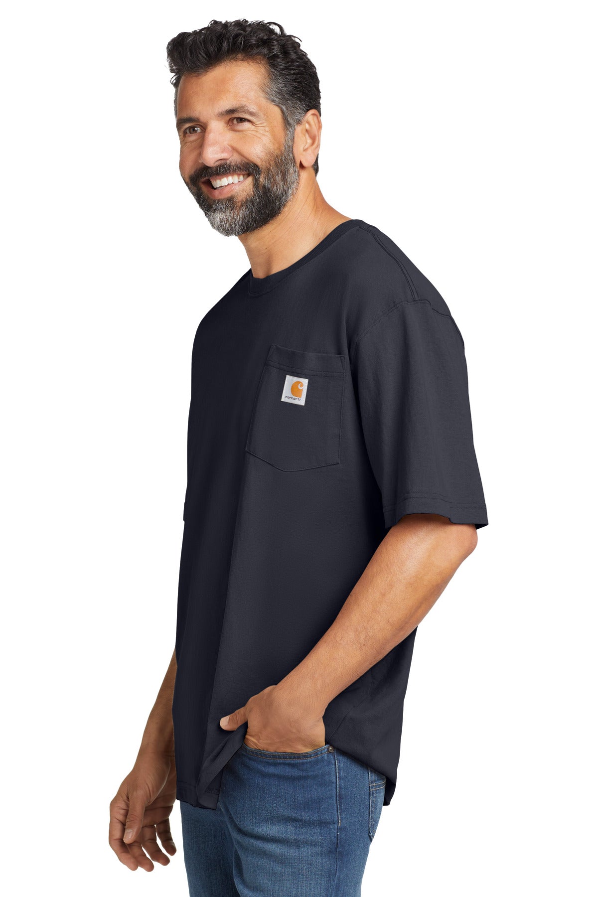 Navy Carhartt Tall Workwear Pocket Short Sleeve T-Shirt. CTTK87