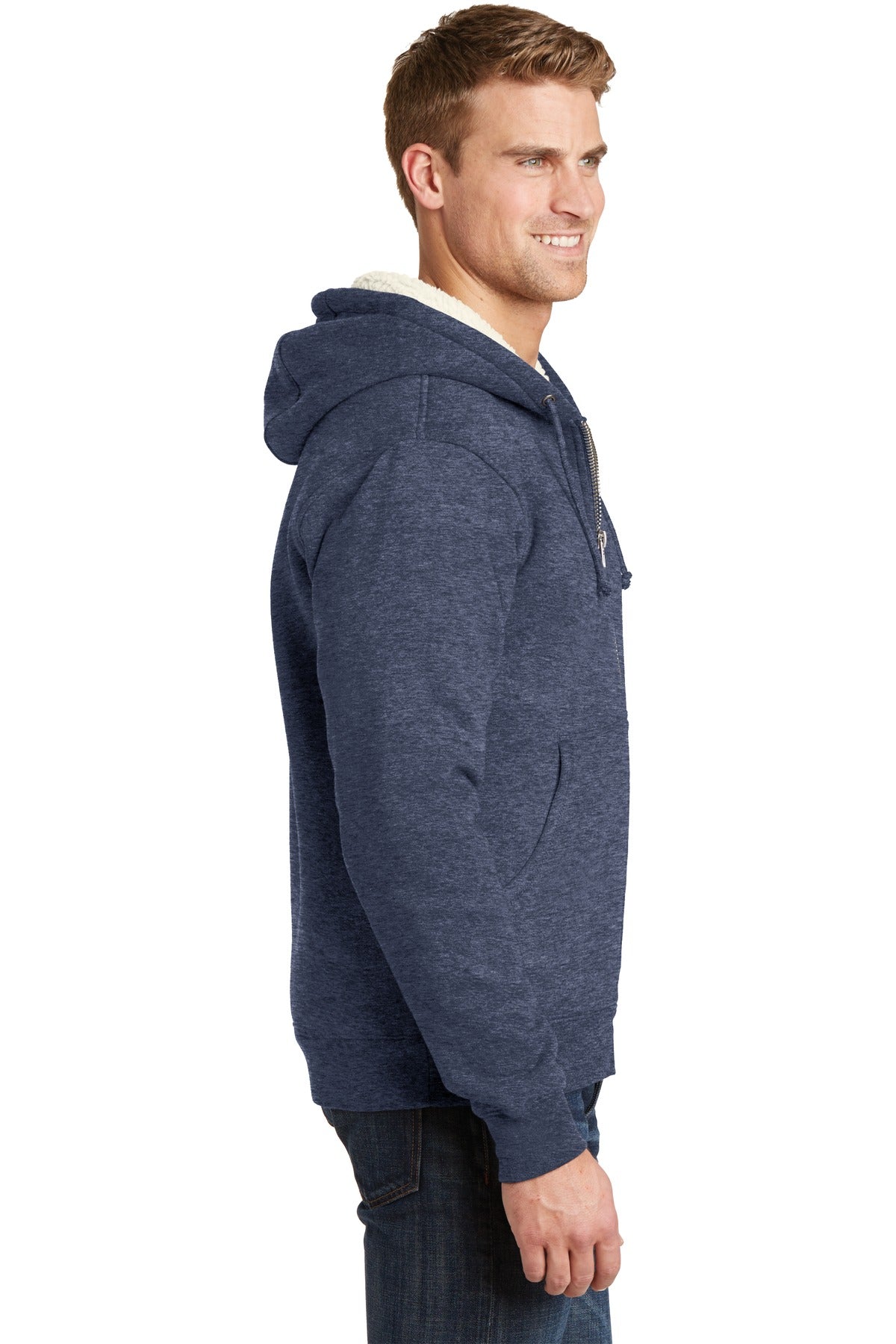Navy CornerStone Heavyweight Sherpa-Lined Hooded Fleece Jacket. CS625