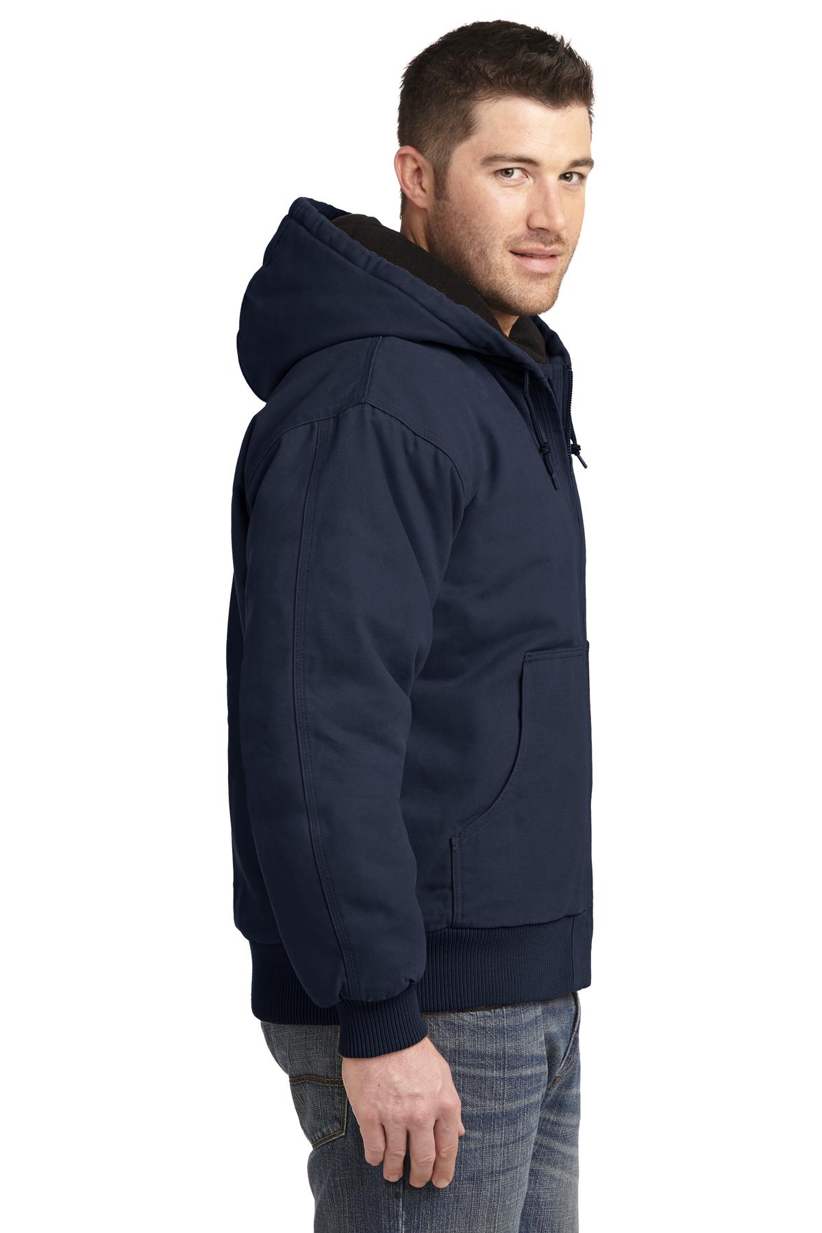 Navy CornerStone Washed Duck Cloth Insulated Hooded Work Jacket. CSJ41