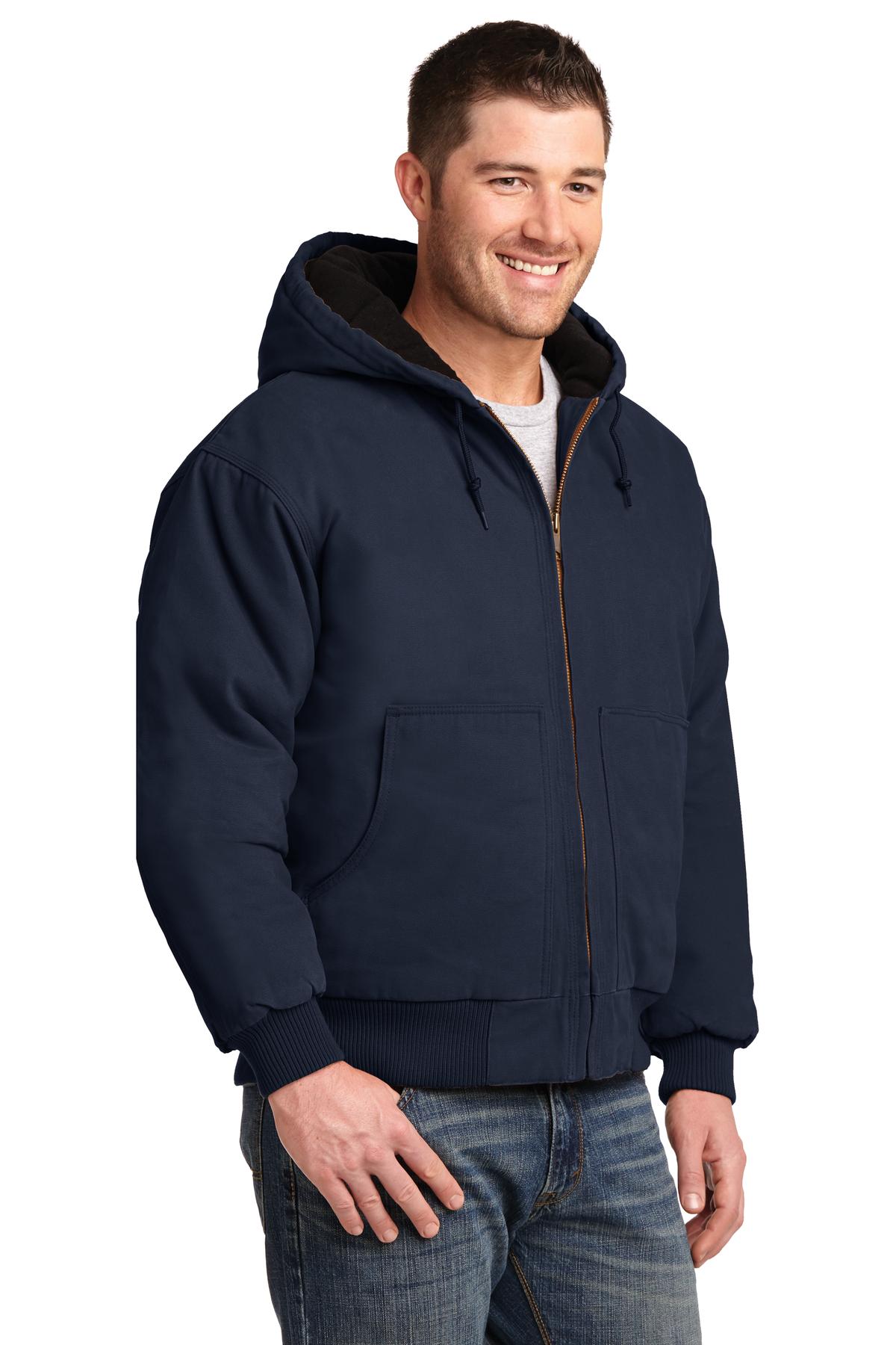 Navy CornerStone Washed Duck Cloth Insulated Hooded Work Jacket. CSJ41