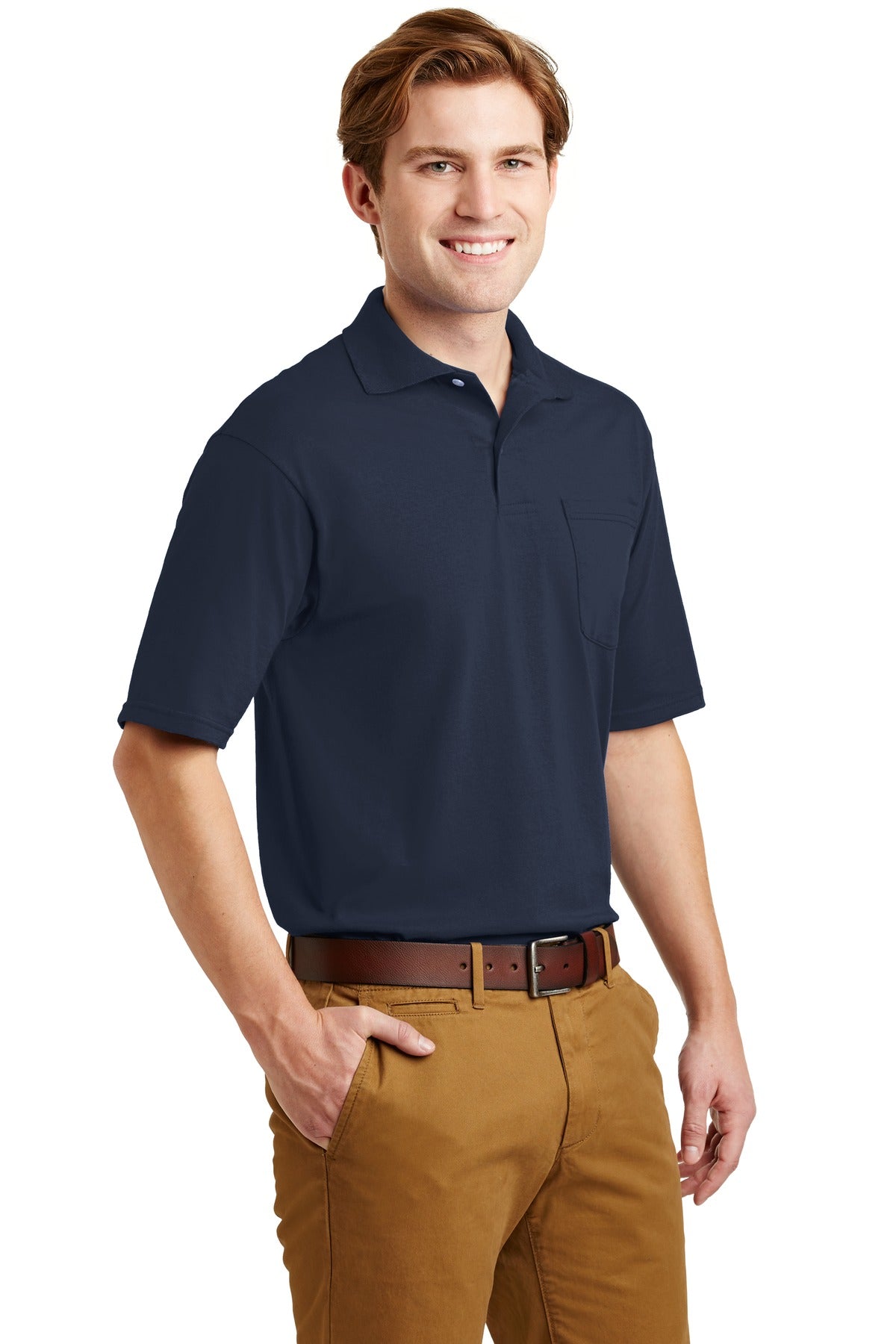 Navy Jerzees Dri-Power Pocket Sport Shirt. 436MP