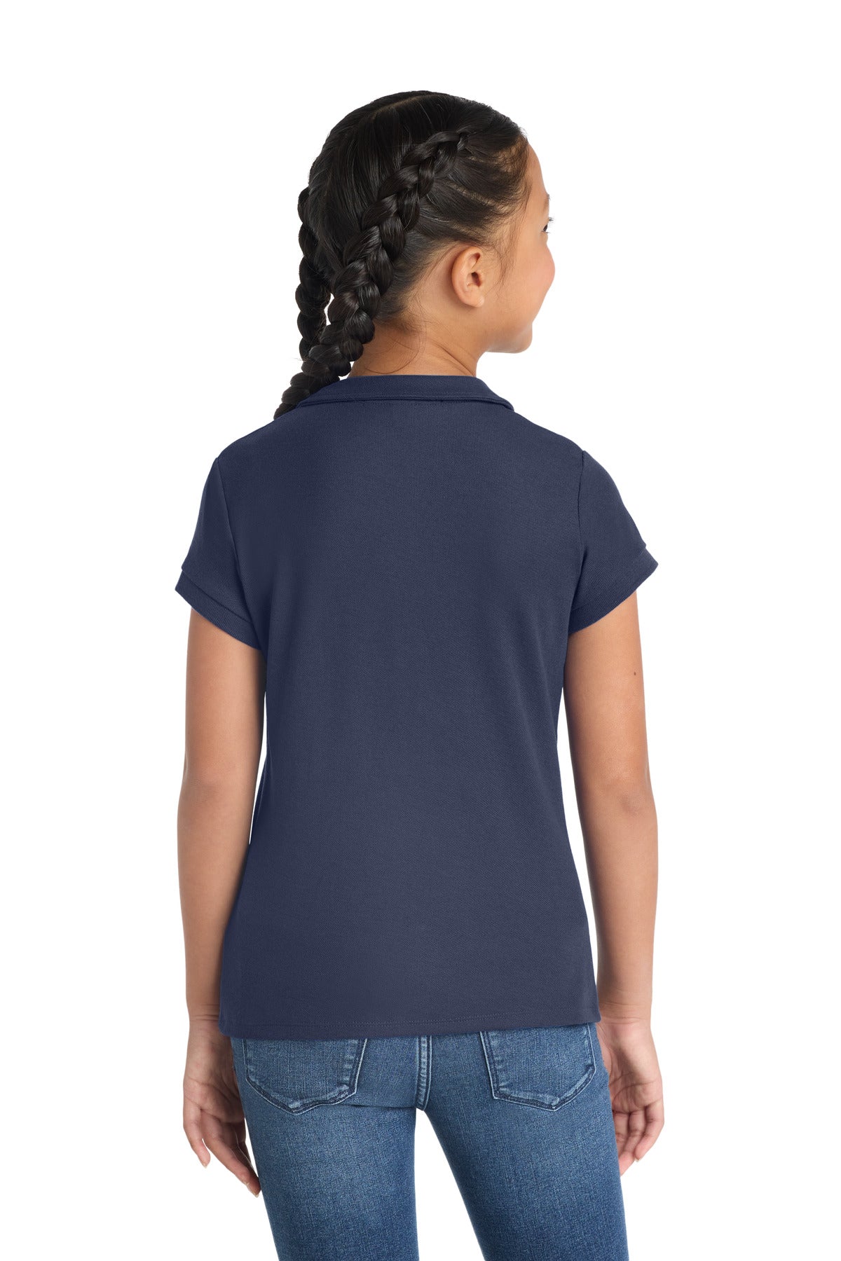Navy Port Authority Girls Silk Touch Peter Pan Collar Polo. YG503