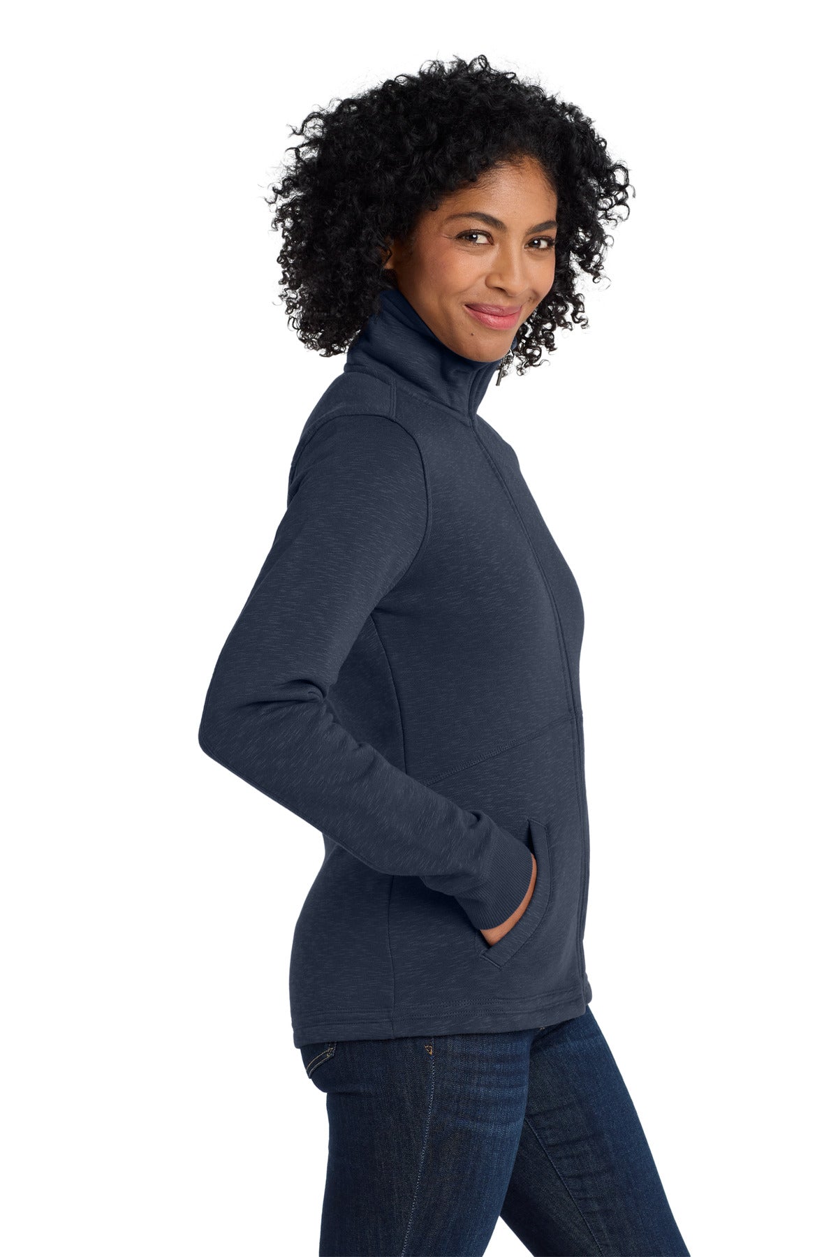 Navy Port Authority Women's Slub Fleece Full-Zip Jacket. L293