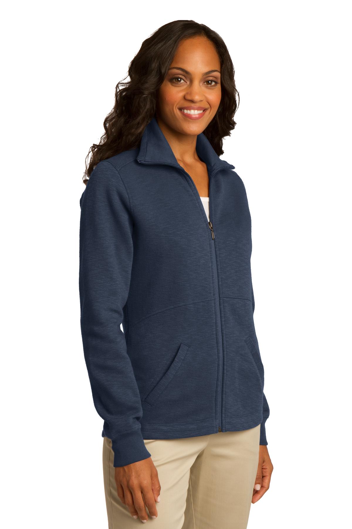 Navy Port Authority Women's Slub Fleece Full-Zip Jacket. L293