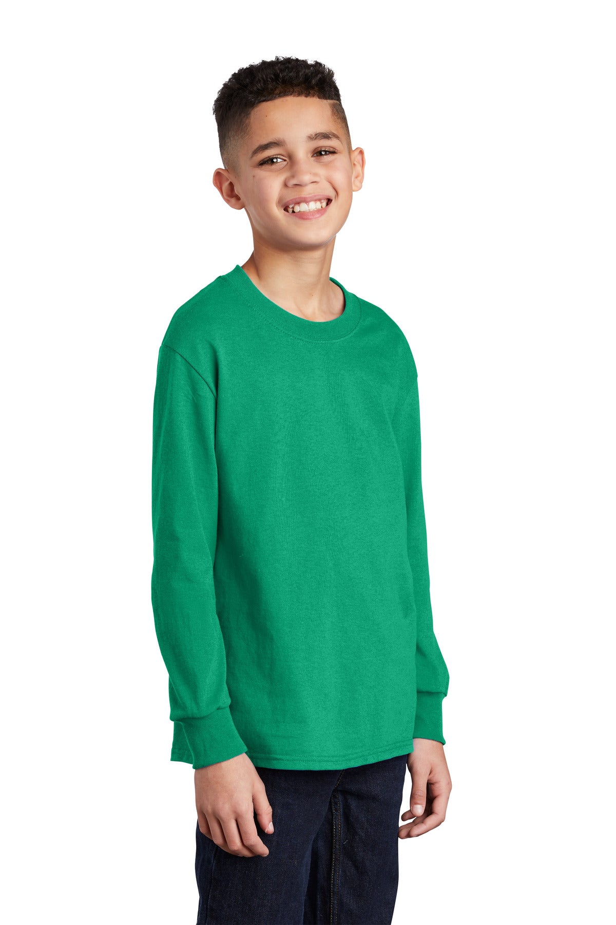 Navy Port & Company Youth Long Sleeve Core Cotton Tee. PC54YLS