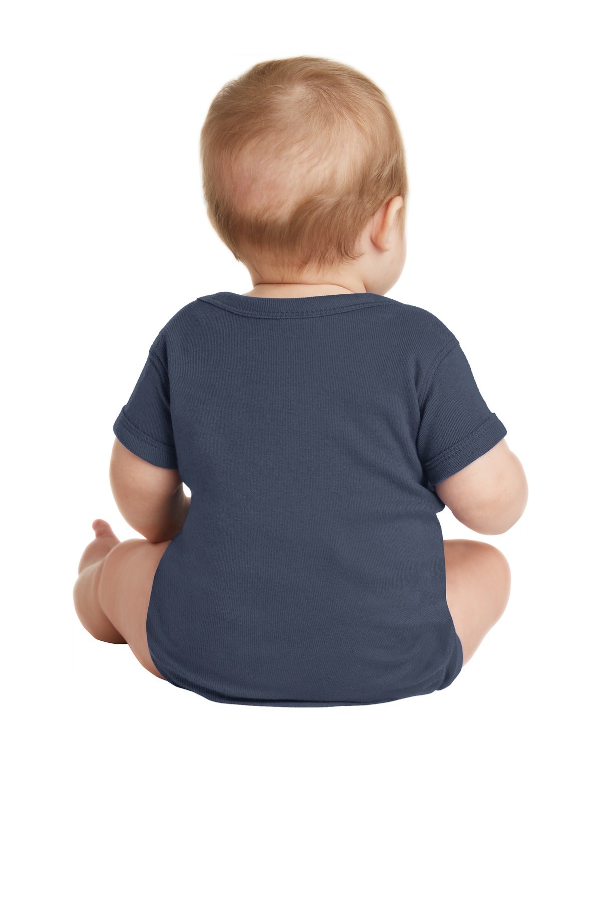 Navy Rabbit Skins Infant Short Sleeve Baby Rib Bodysuit. RS4400