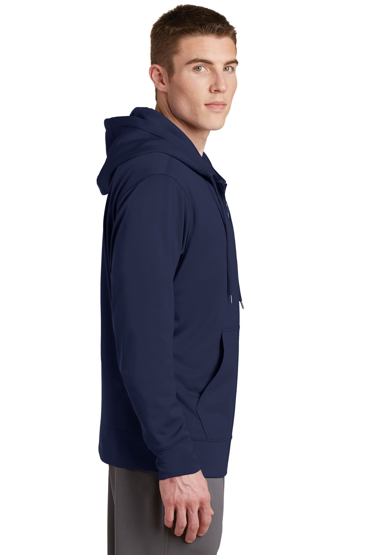 Navy Sport-Tek Sport-Wick Fleece Full-Zip Hooded Jacket. ST238