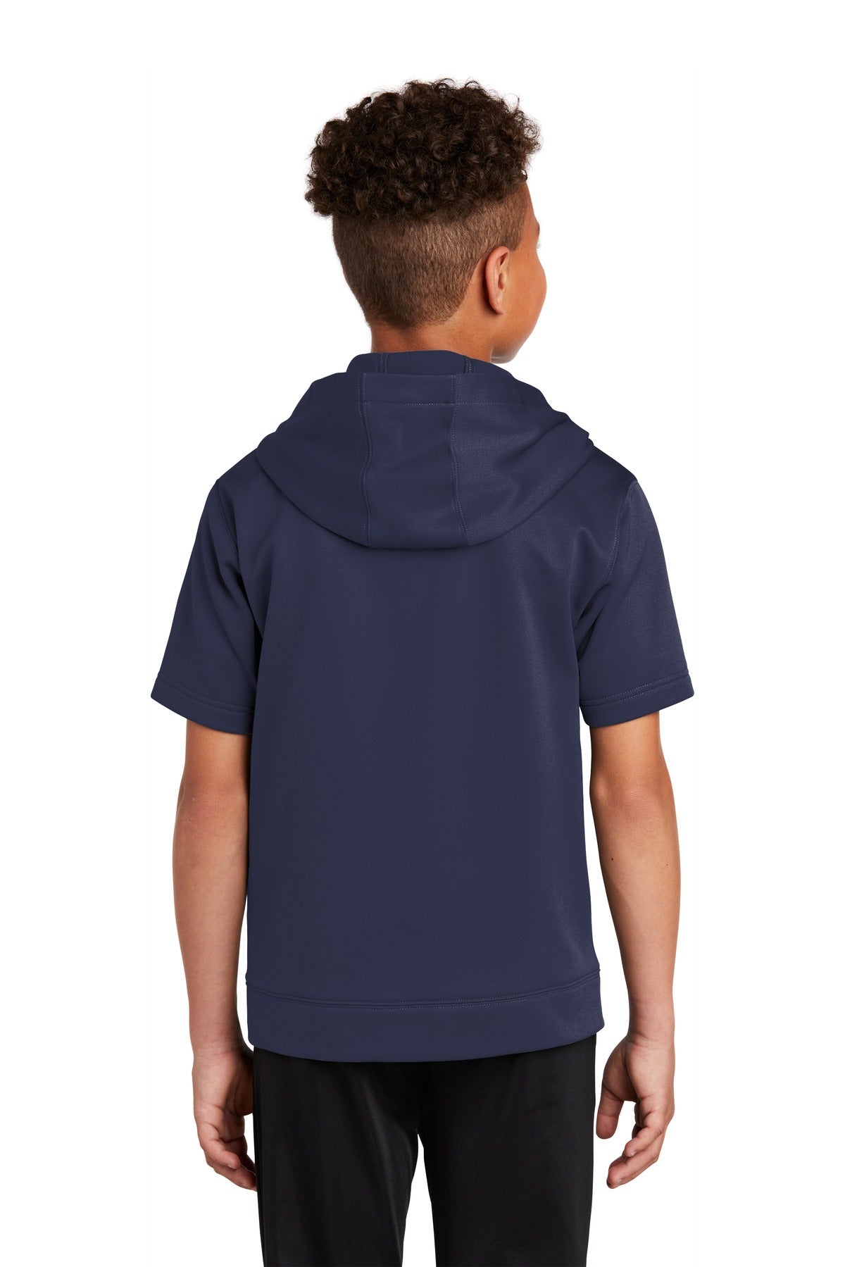 Navy Sport-Tek Youth Sport-Wick Fleece Short Sleeve Hooded Pullover. YST251