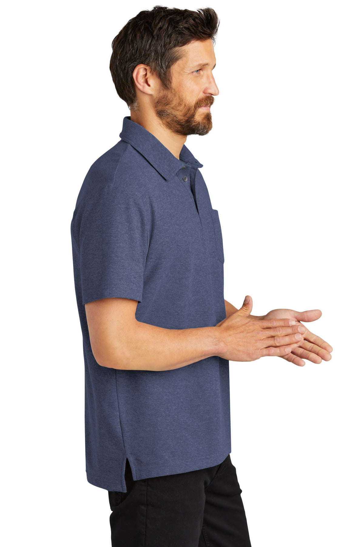 NavyHthr Port Authority C-FREE Cotton Blend Pique Pocket Polo K868