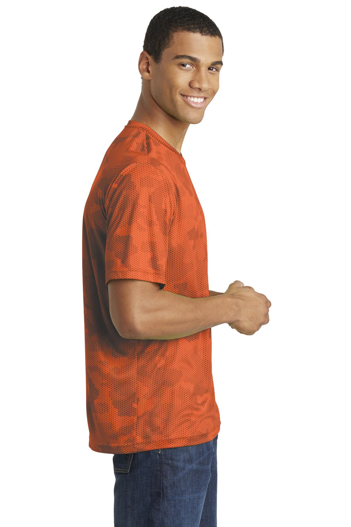 Neon Orange Sport-Tek CamoHex Tee. ST370