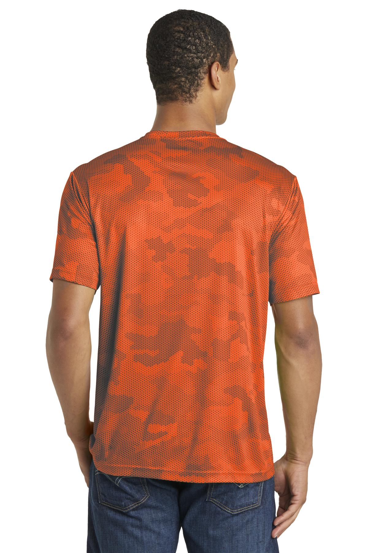 Neon Orange Sport-Tek CamoHex Tee. ST370