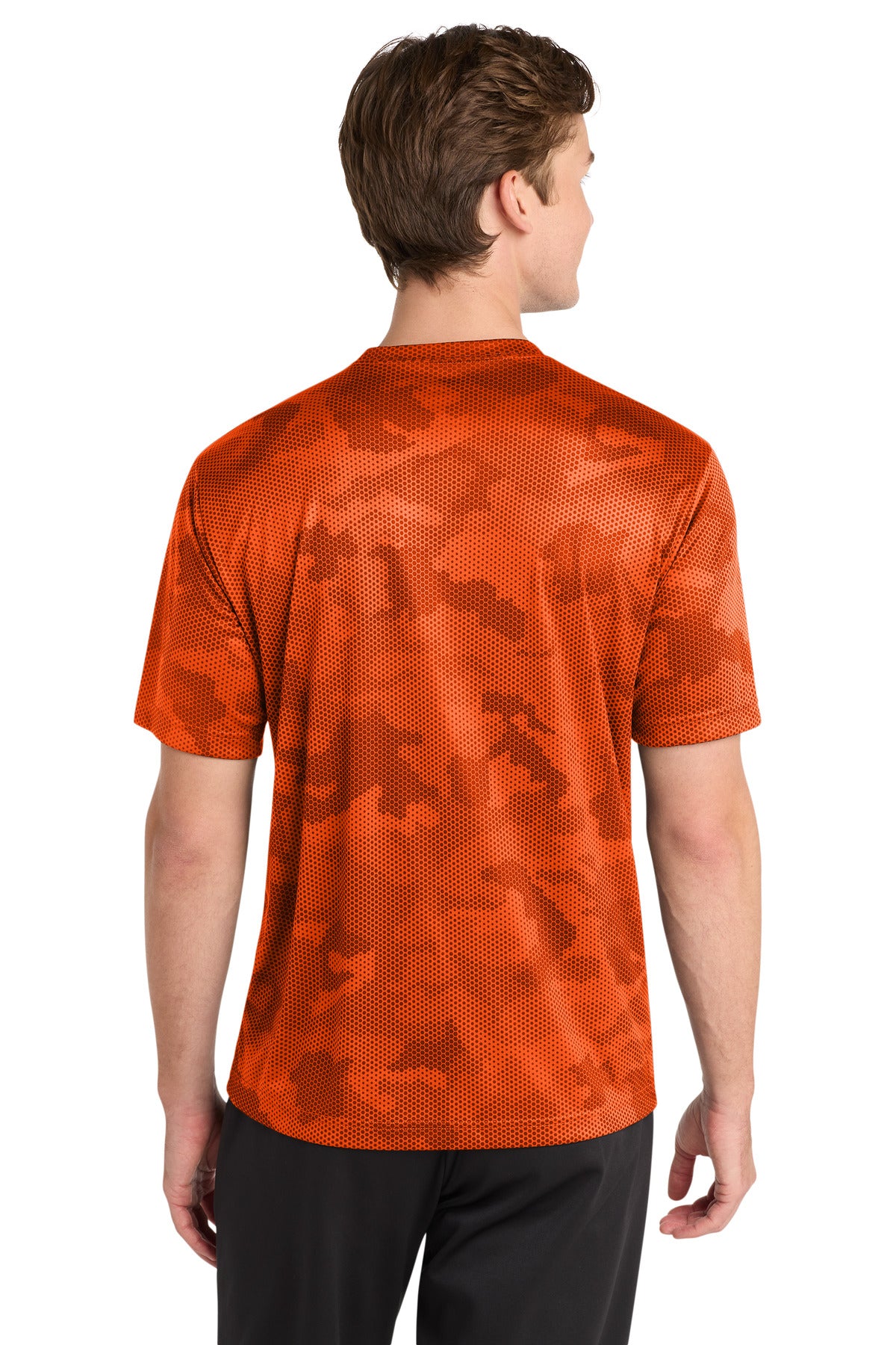 Neon Orange Sport-Tek CamoHex Tee. ST370