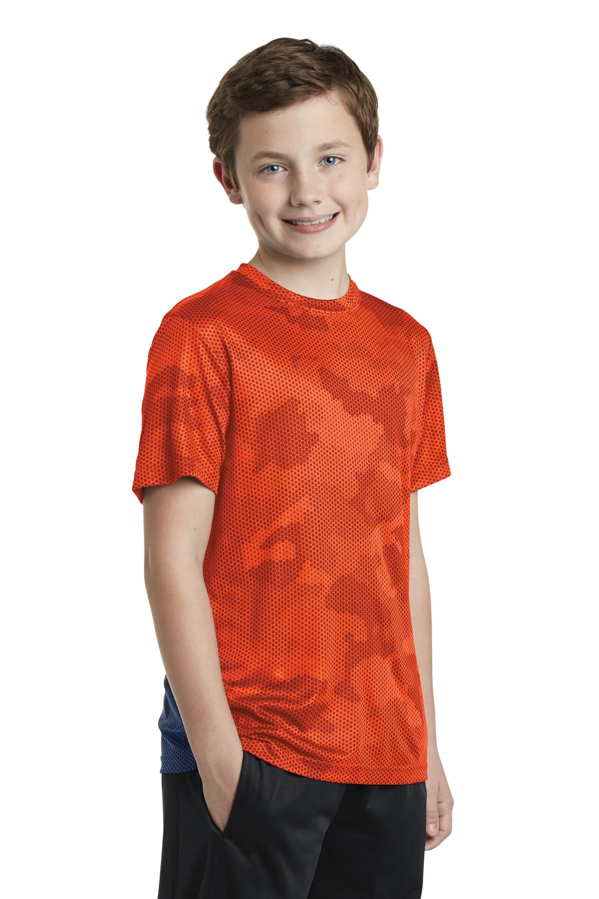 Neon Orange Sport-Tek Youth CamoHex Tee. YST370