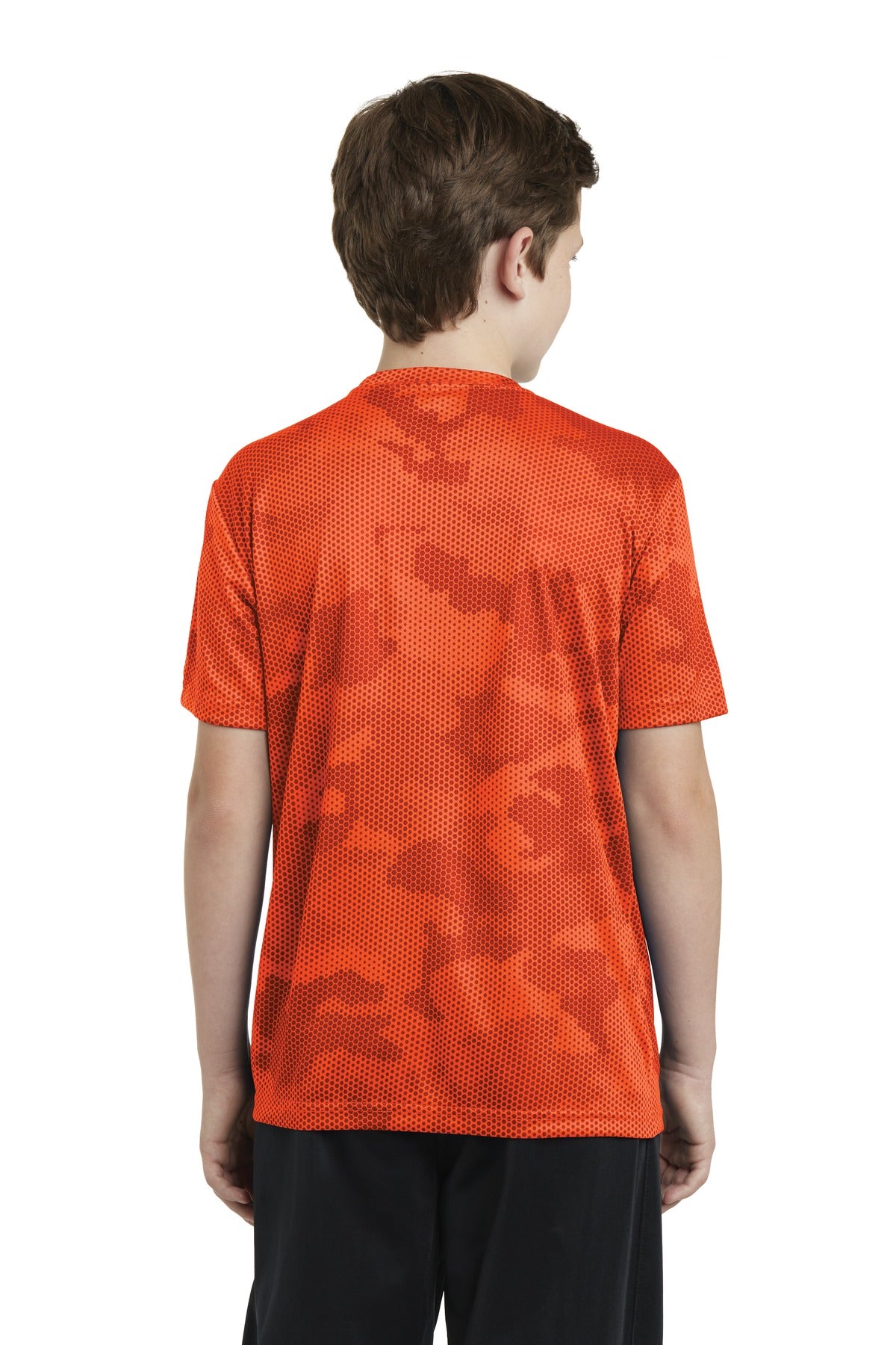 Neon Orange Sport-Tek Youth CamoHex Tee. YST370