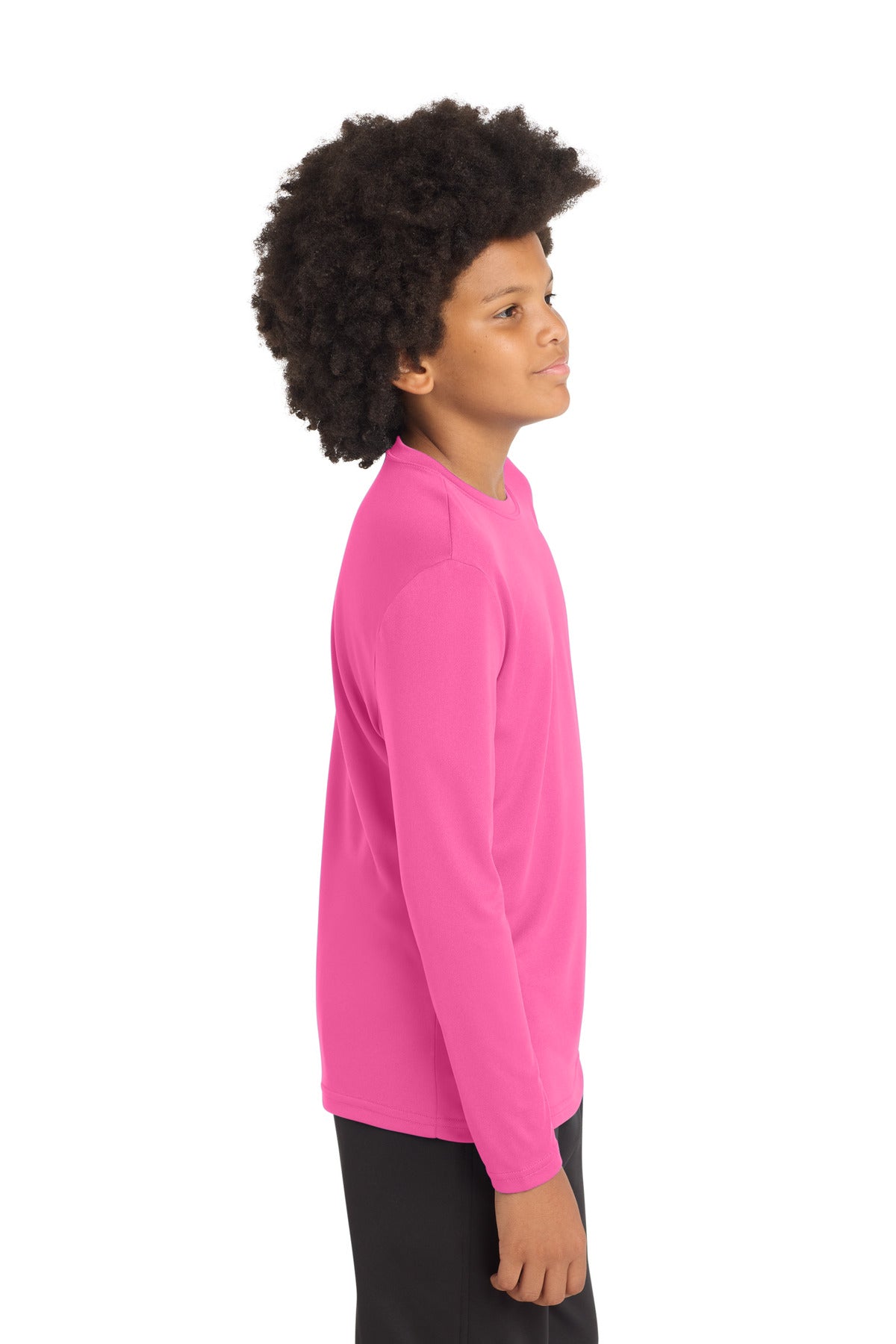 Neon Pink Sport-Tek Youth Long Sleeve PosiCharge Competitor Tee. YST350LS