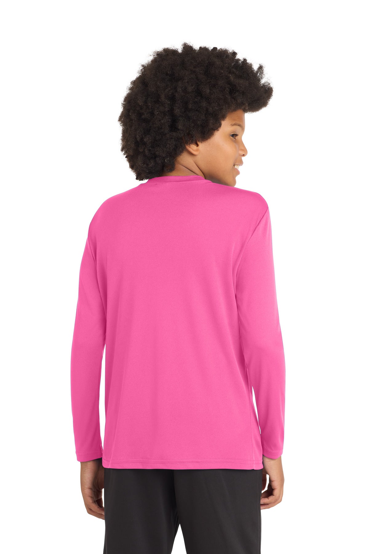 Neon Pink Sport-Tek Youth Long Sleeve PosiCharge Competitor Tee. YST350LS