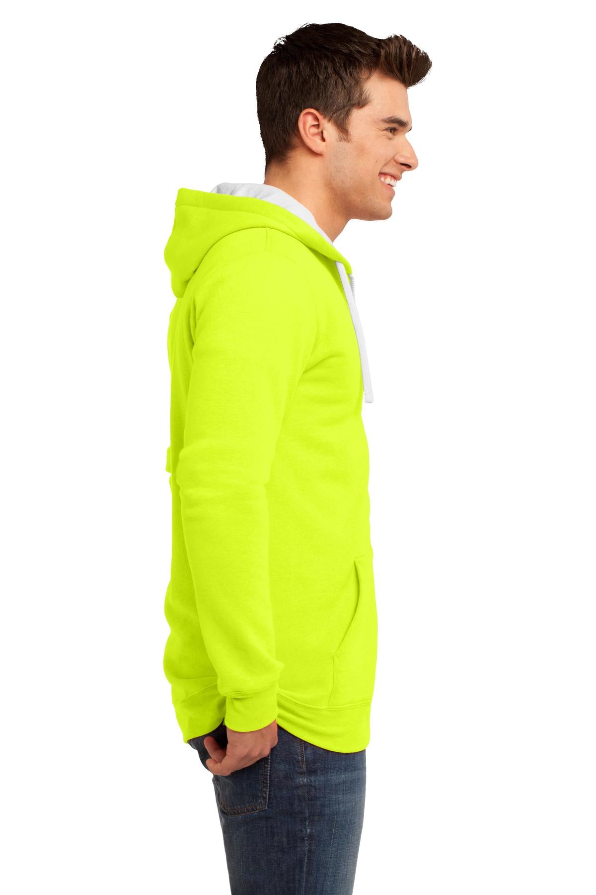 Neon Yellow District The Concert Fleece Full-Zip Hoodie. DT800
