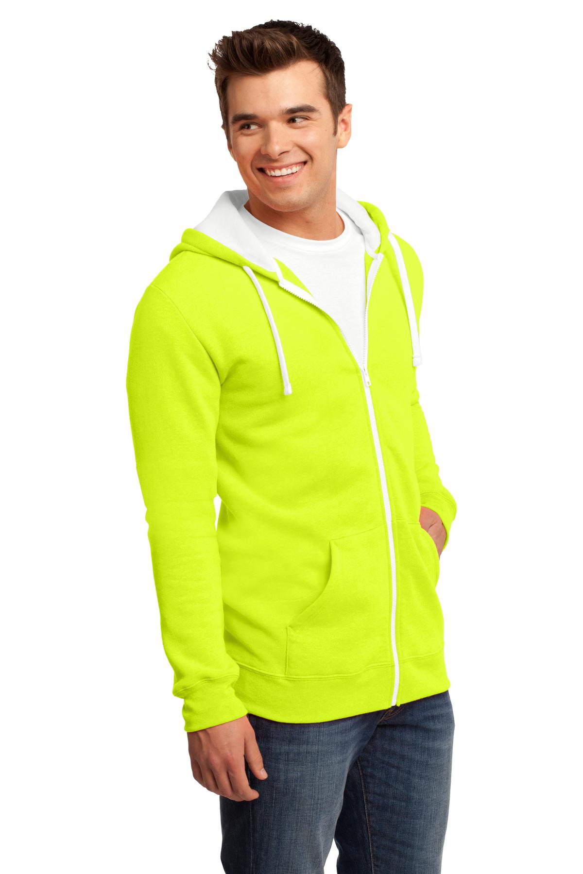 Neon Yellow District The Concert Fleece Full-Zip Hoodie. DT800