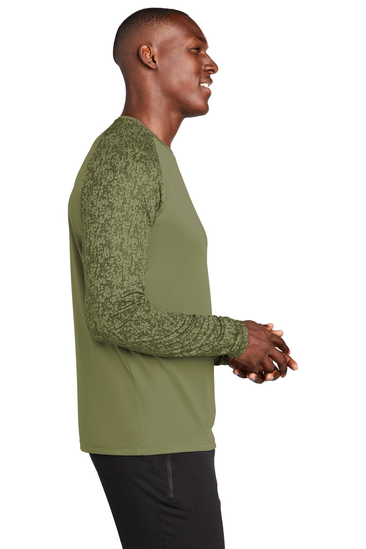Olive Drab Grn Sport-Tek Long Sleeve Digi Camo Tee. ST460LS