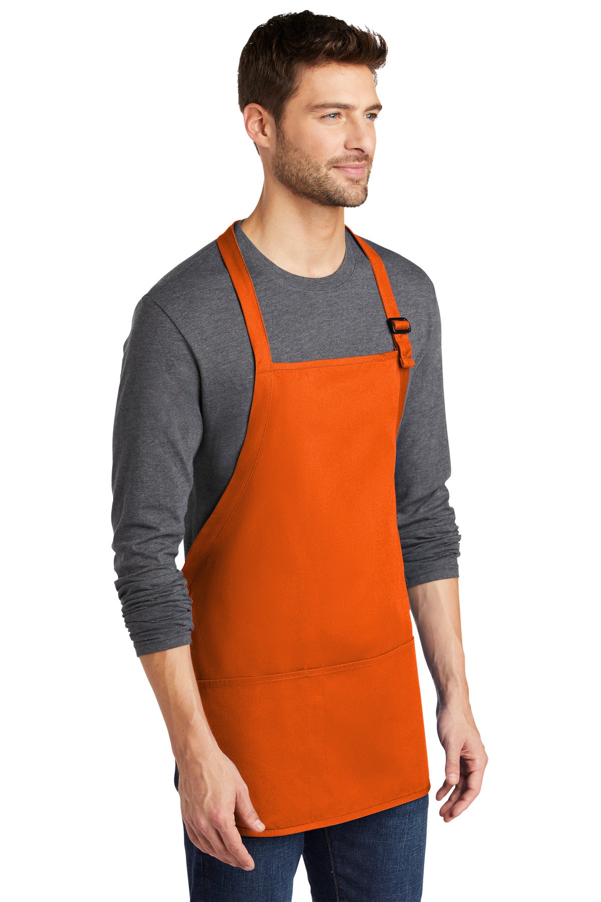 Orange Port Authority Medium-Length Apron with Pouch Pockets. A510