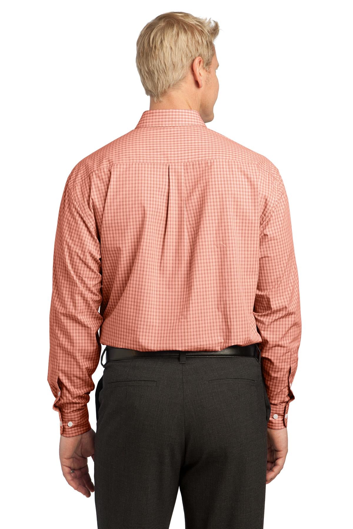 Orange Port Authority Plaid Pattern Easy Care Shirt. S639