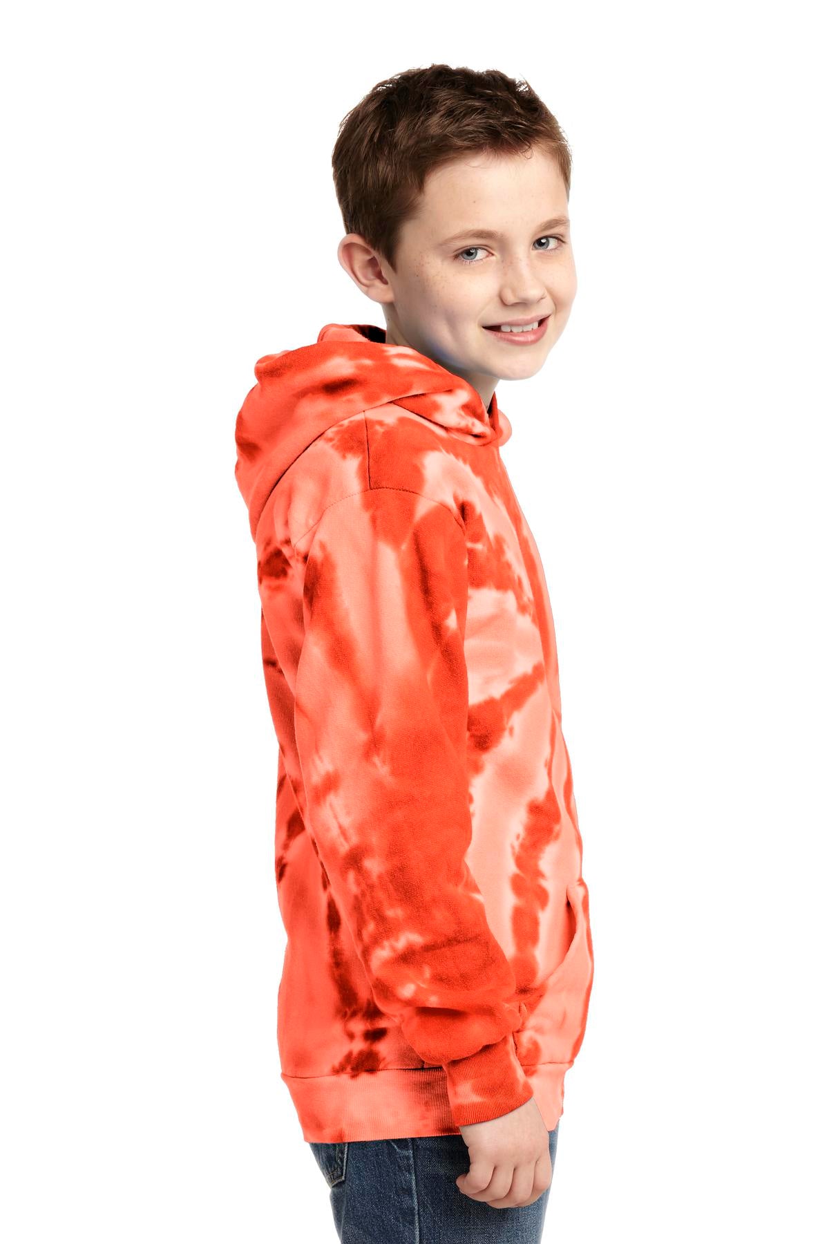Orange Port & Company Youth Tie-Dye Pullover Hooded Sweatshirt. PC146Y