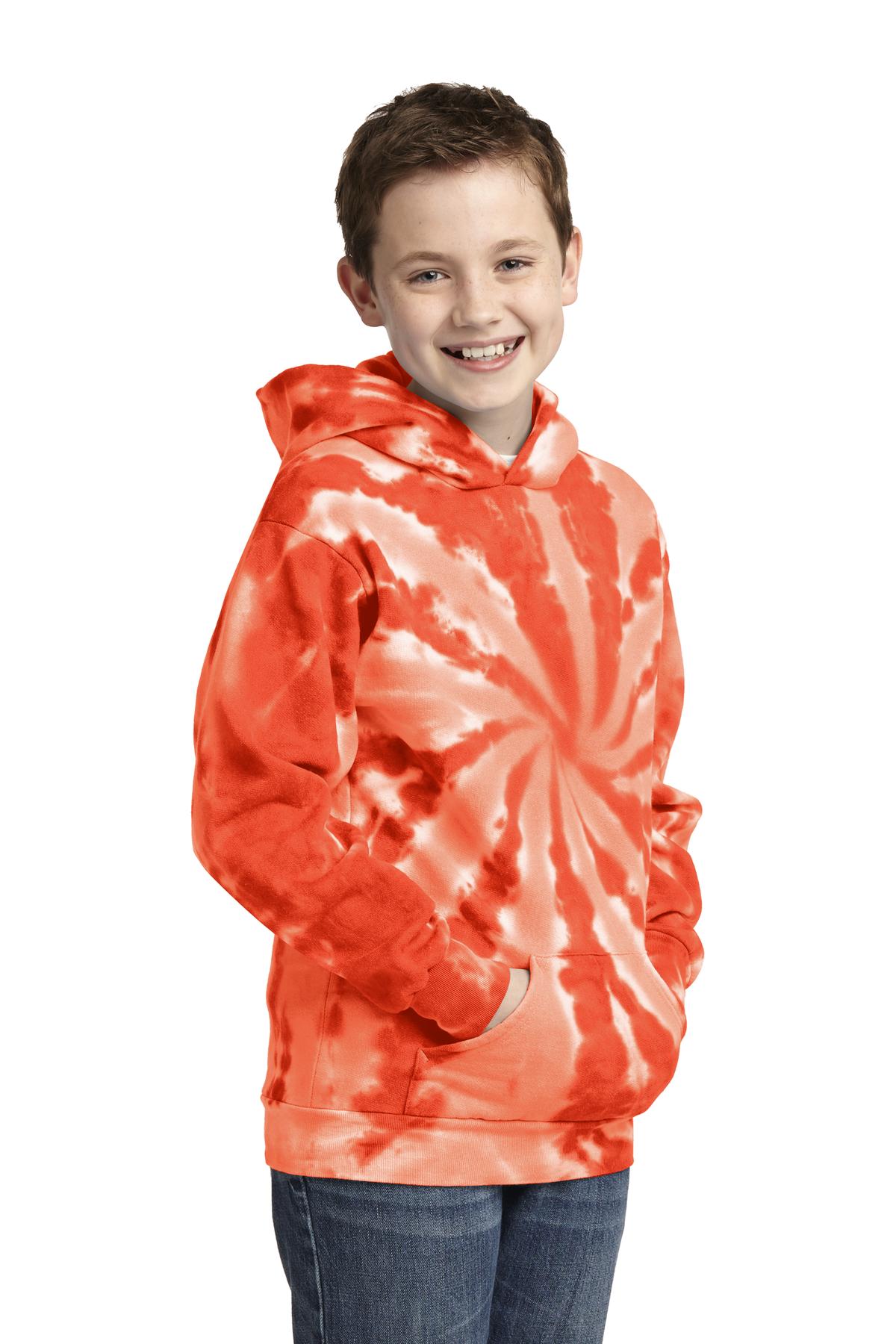 Orange Port & Company Youth Tie-Dye Pullover Hooded Sweatshirt. PC146Y