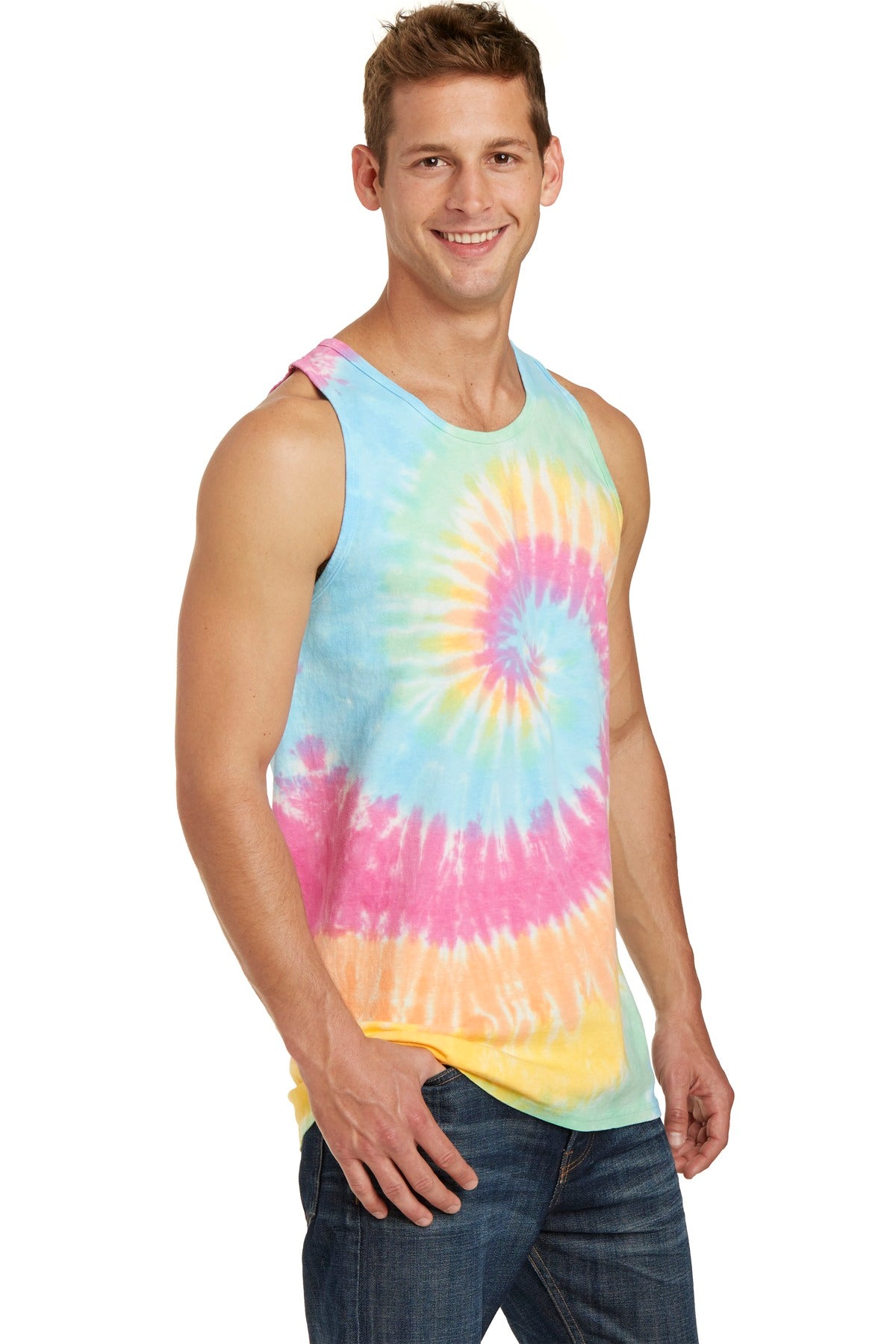 Pastel Rainbow Port & Company Tie-Dye Tank Top. PC147TT