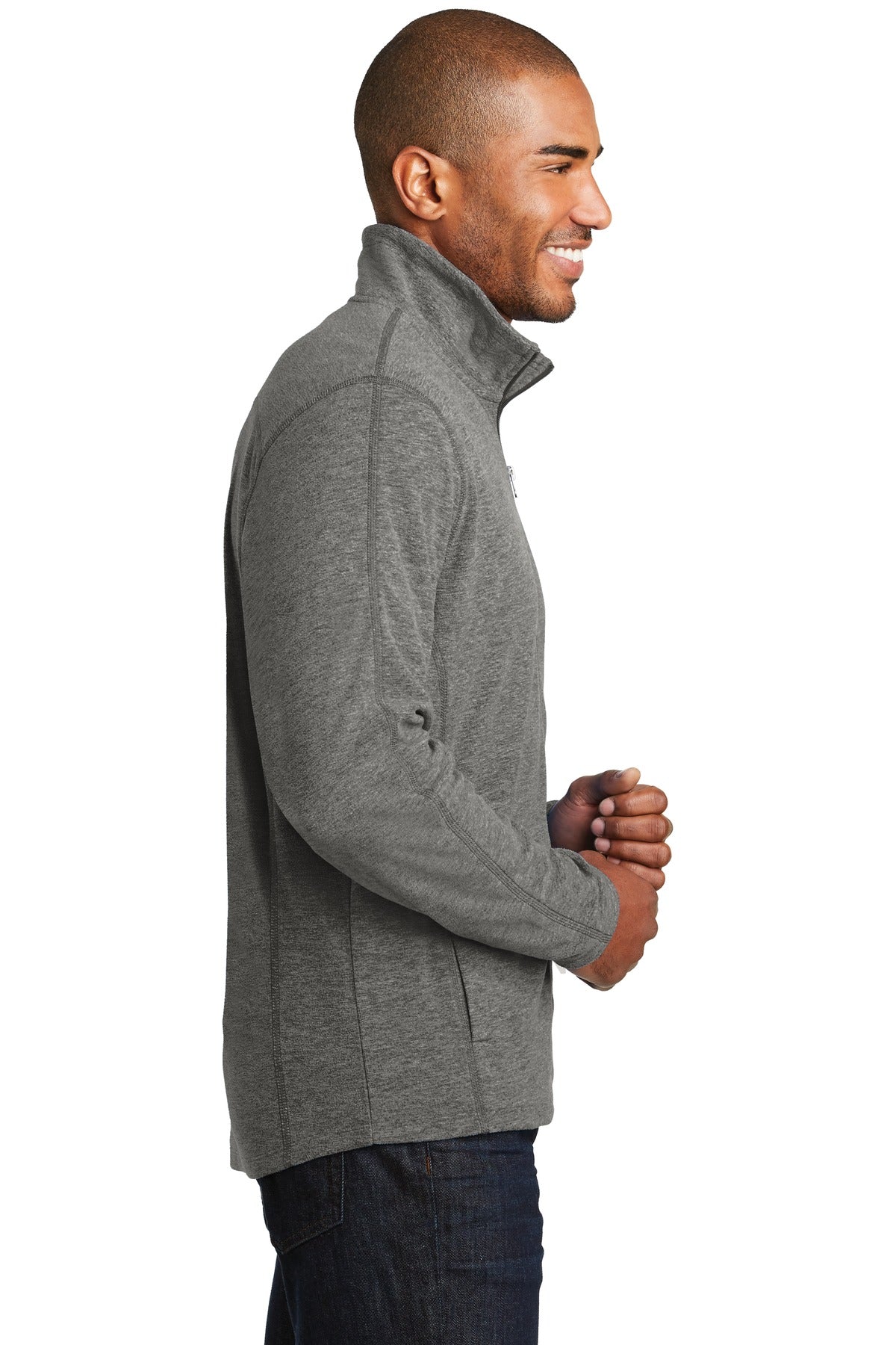 Pearl Grey Hea Port Authority Heather Microfleece Full-Zip Jacket. F235