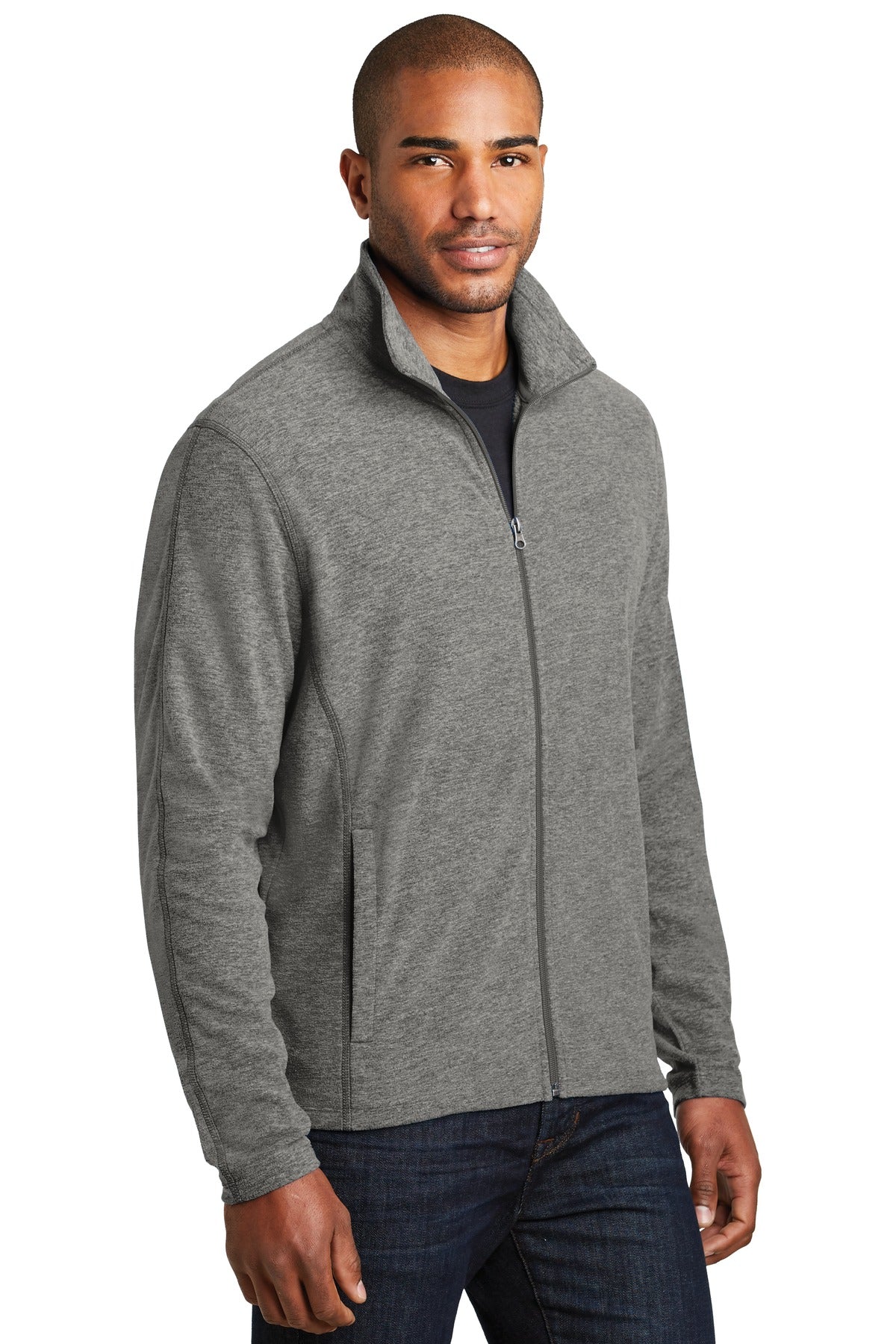 Pearl Grey Hea Port Authority Heather Microfleece Full-Zip Jacket. F235